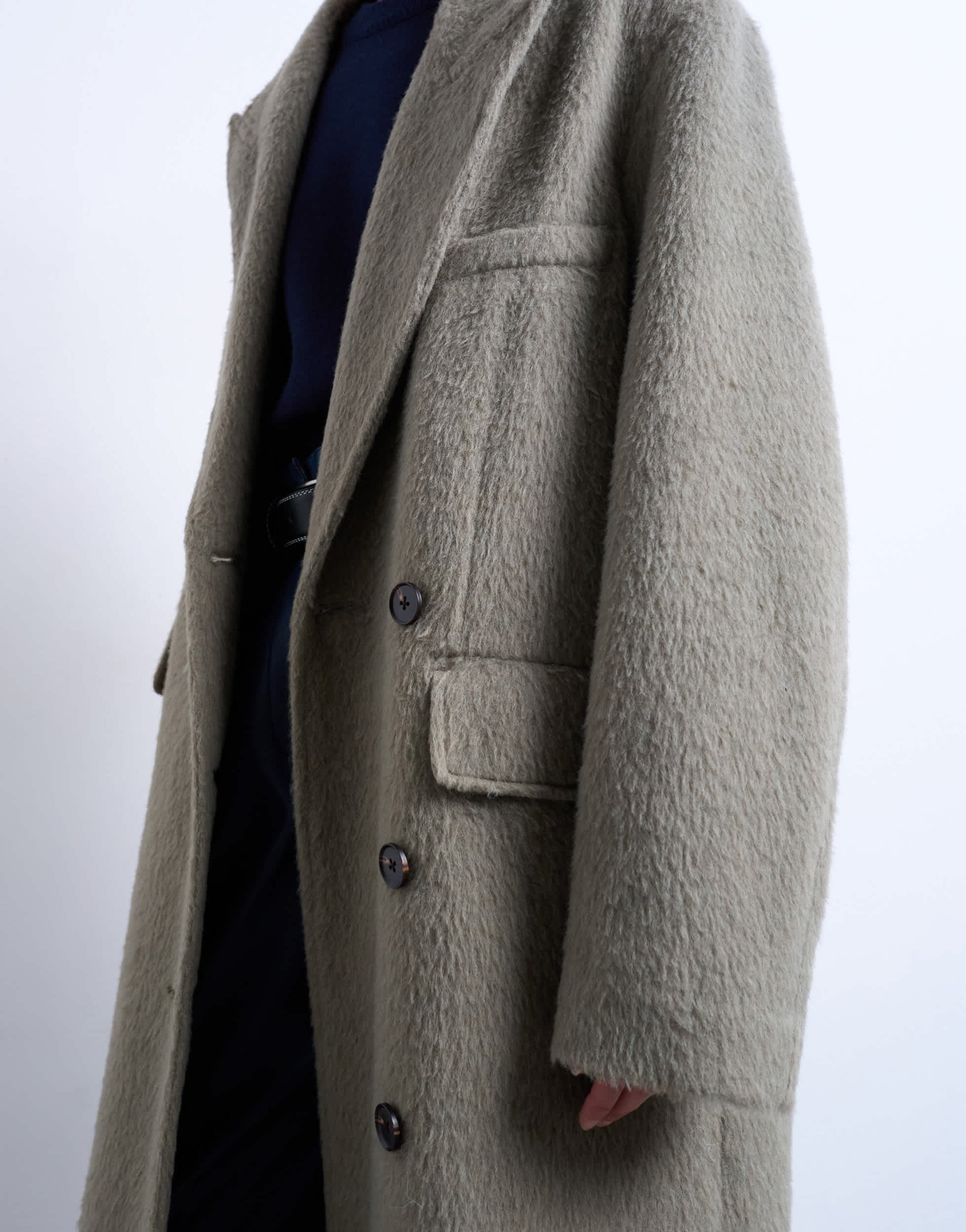 Topshop 3 button brushed coat with wool in sage