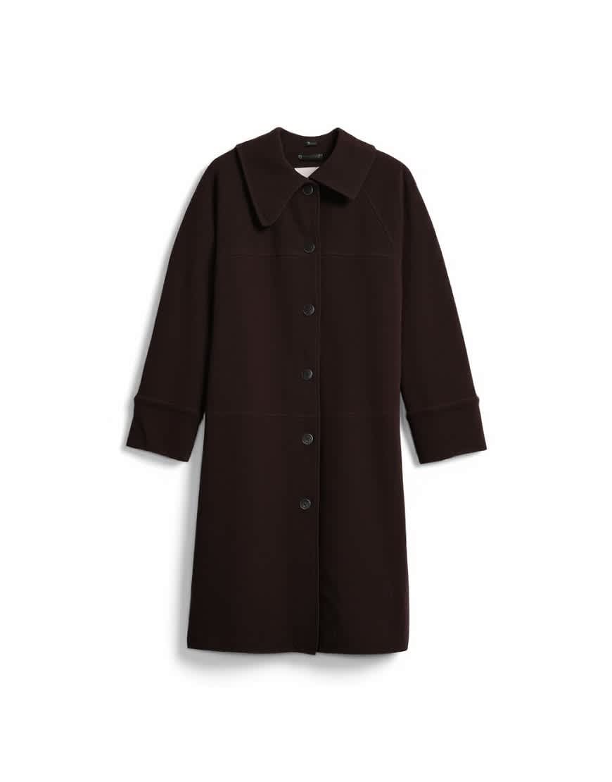 Topshop faux suede funnel long car coat with neck tab in brown