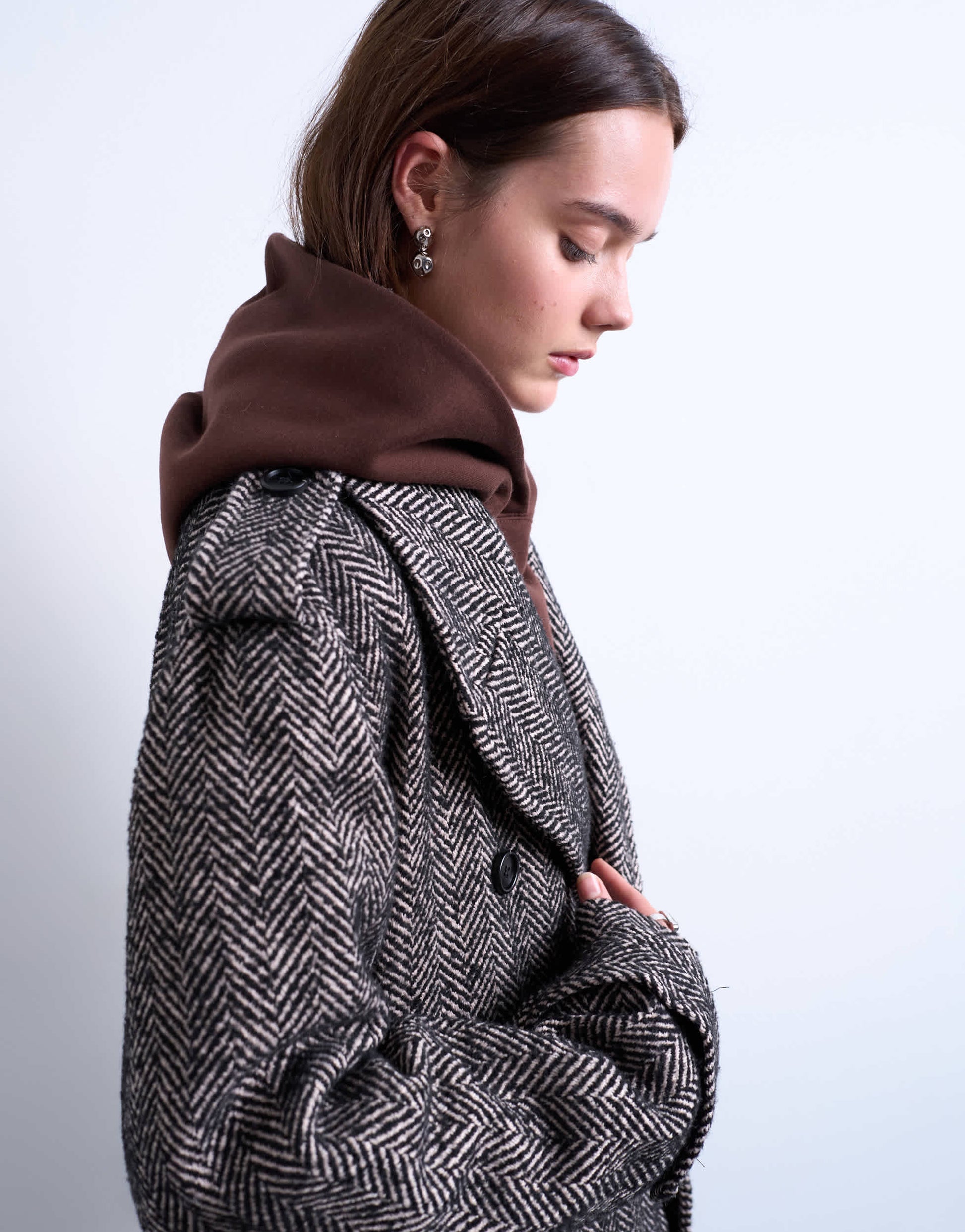 Topshop twill super longline belted coat with wool in multi