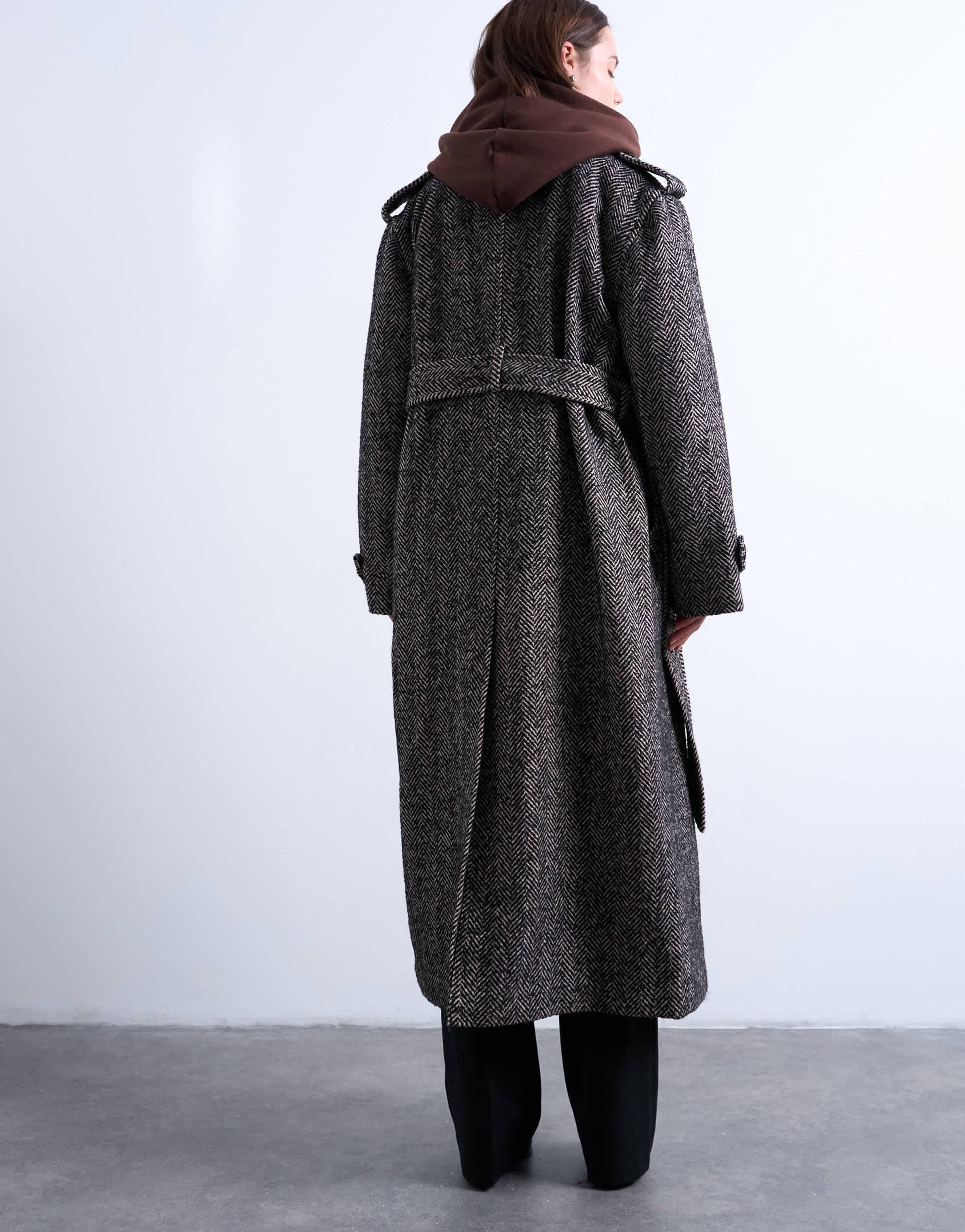 Topshop twill super longline belted coat with wool in multi