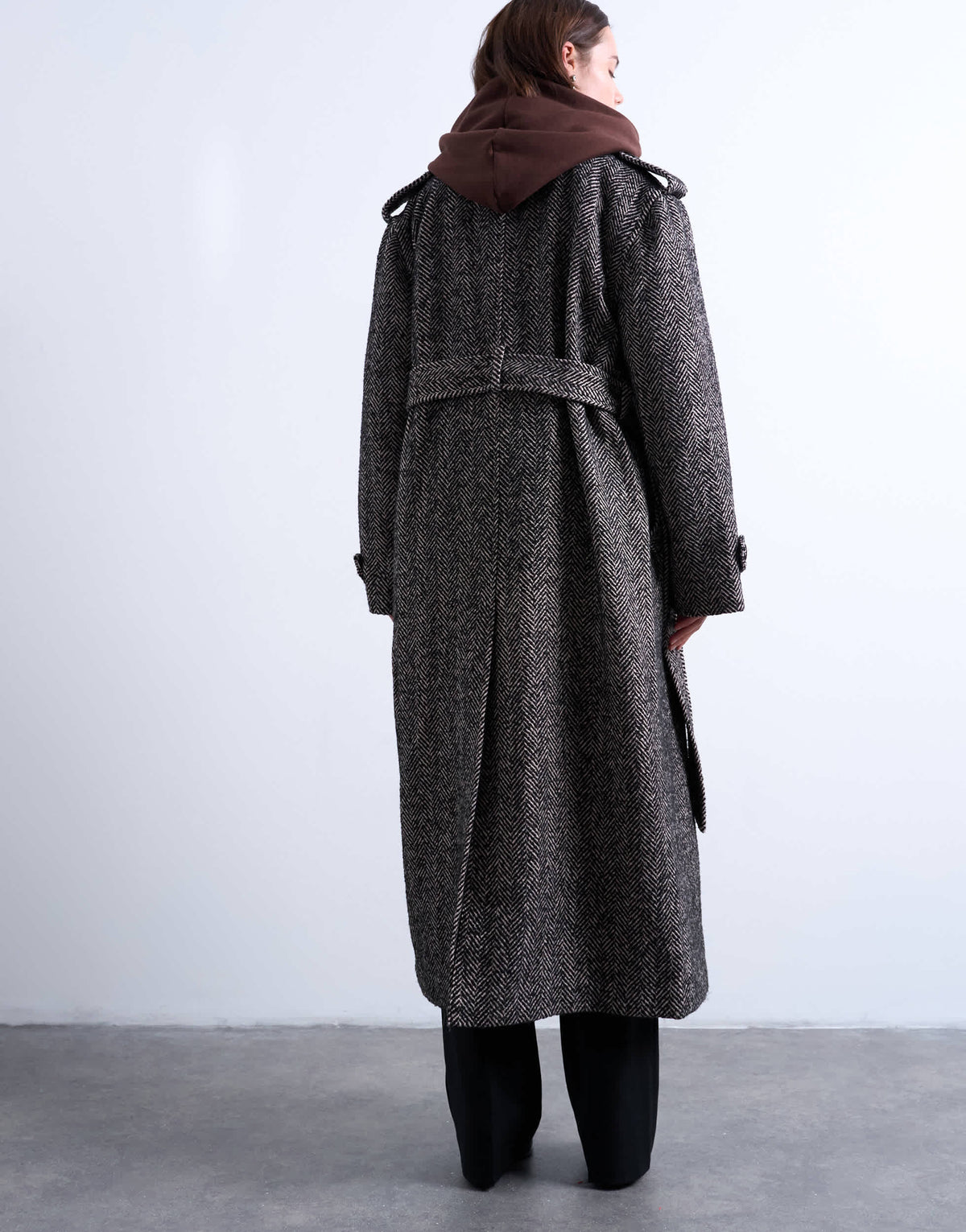 Topshop twill super longline belted coat with wool in multi