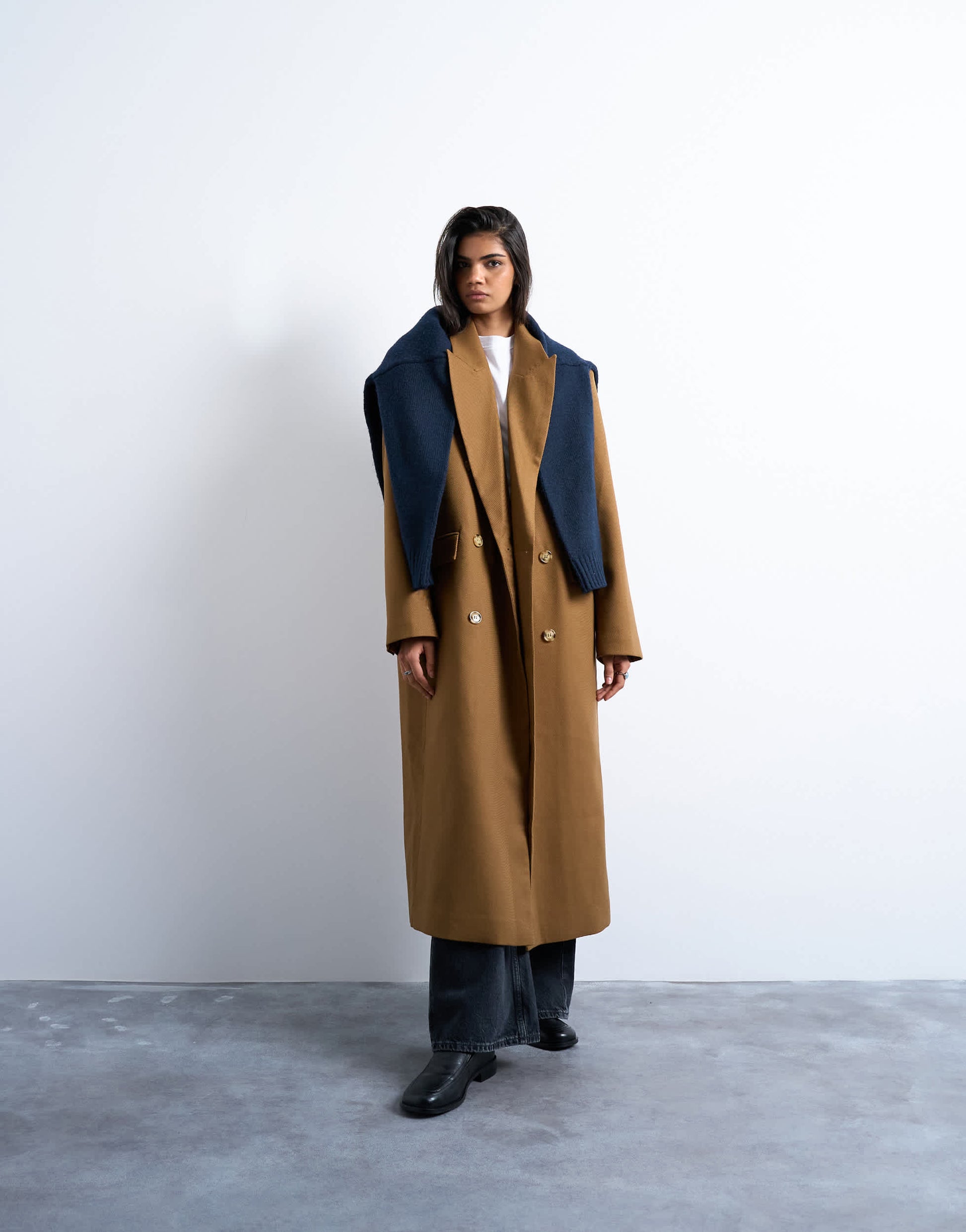 Topshop chuck on tailored 6 button formal coat in tan