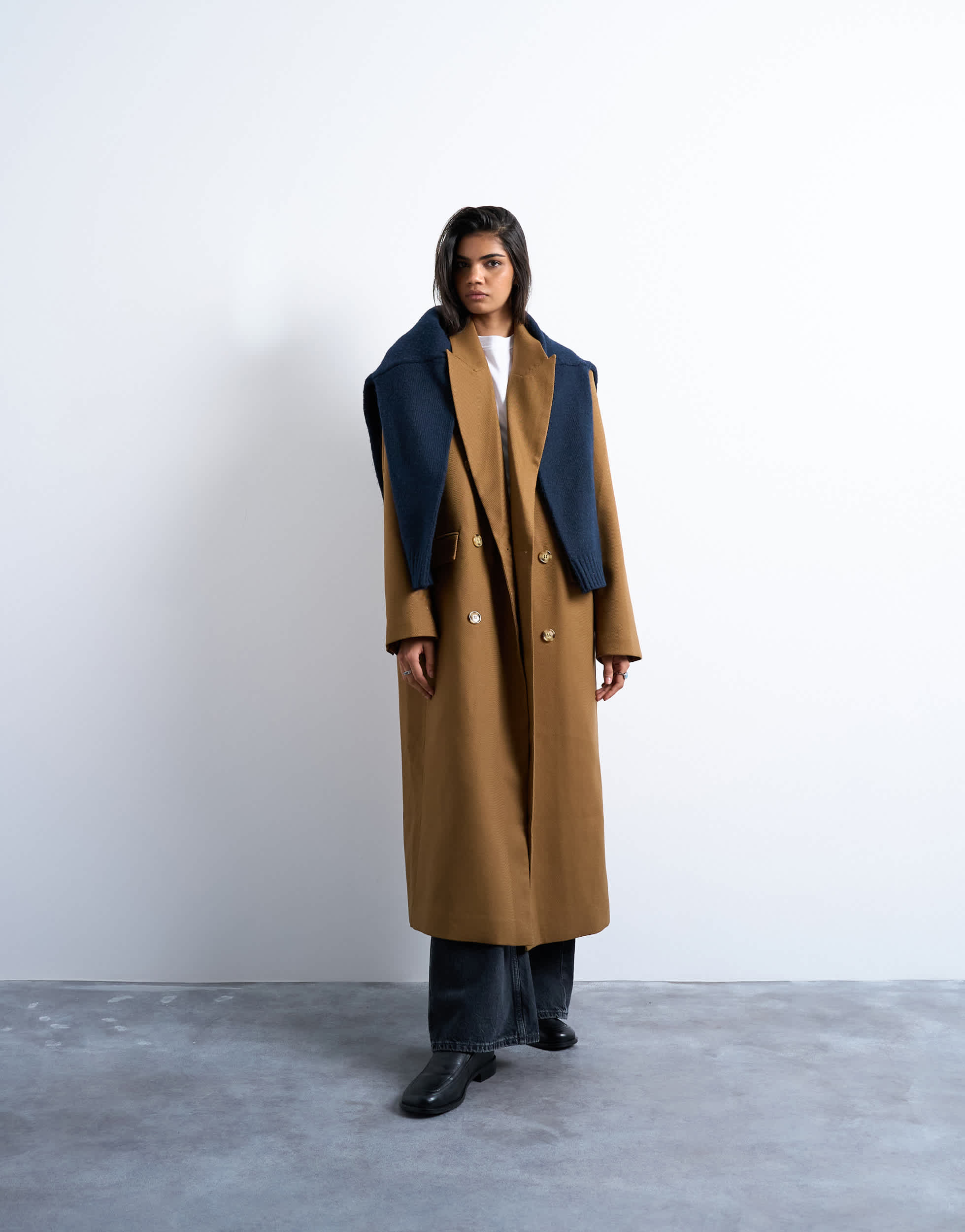 Topshop chuck on tailored 6 button formal coat in tan