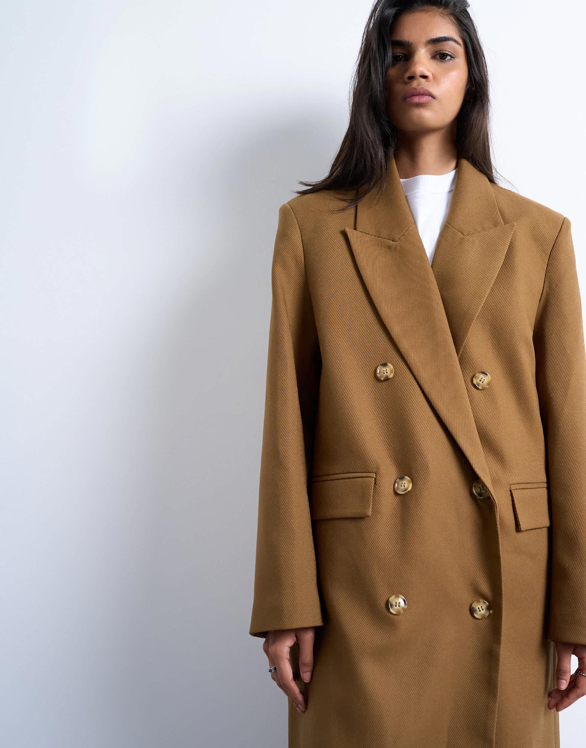 Topshop chuck on tailored 6 button formal coat in tan