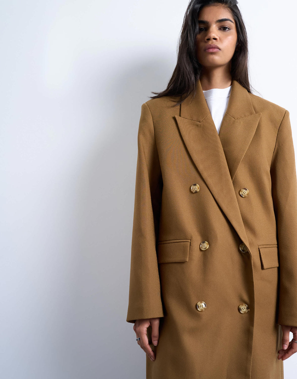 Topshop chuck on tailored 6 button formal coat in tan