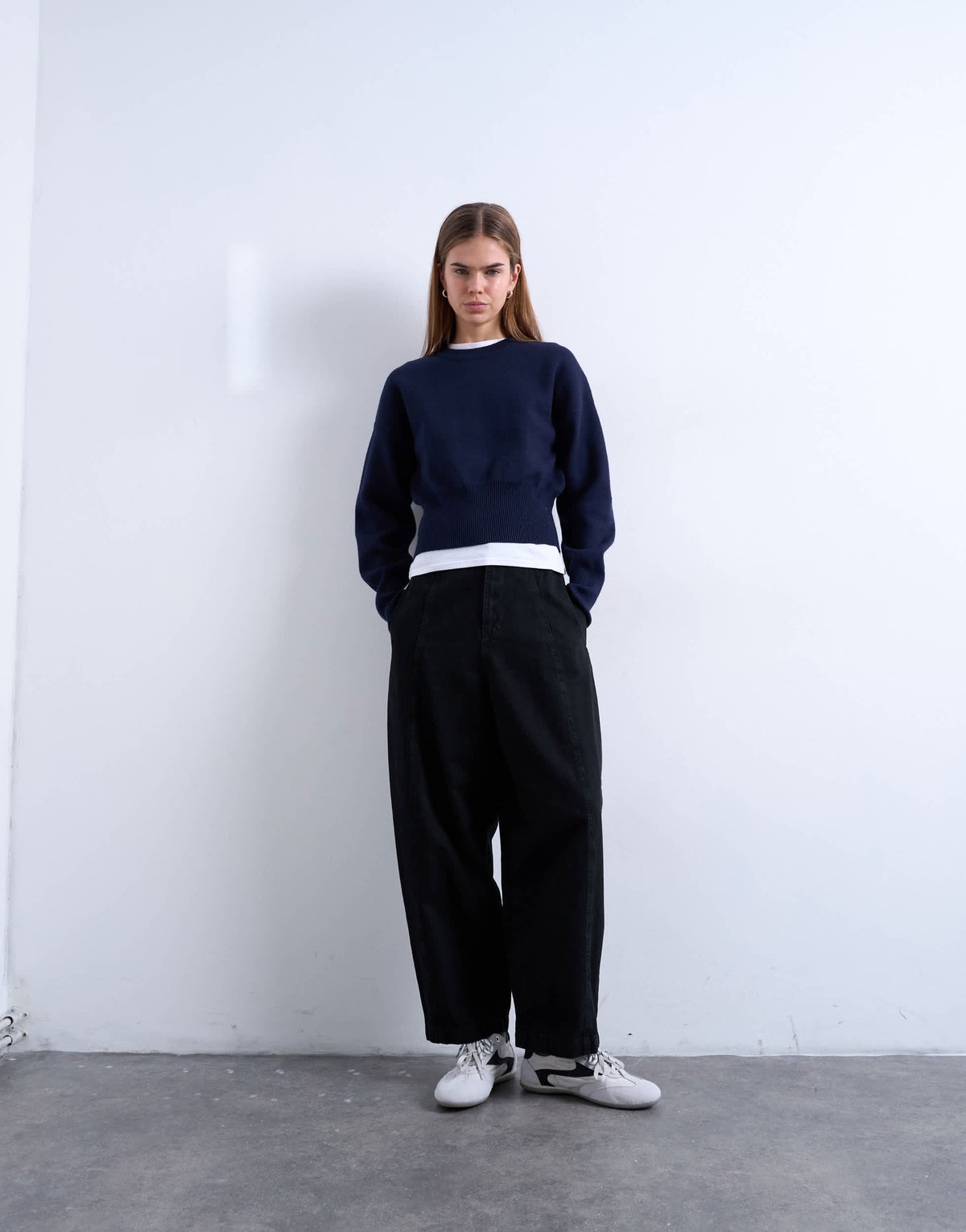 Topshop front seam detail balloon twill trouser in black