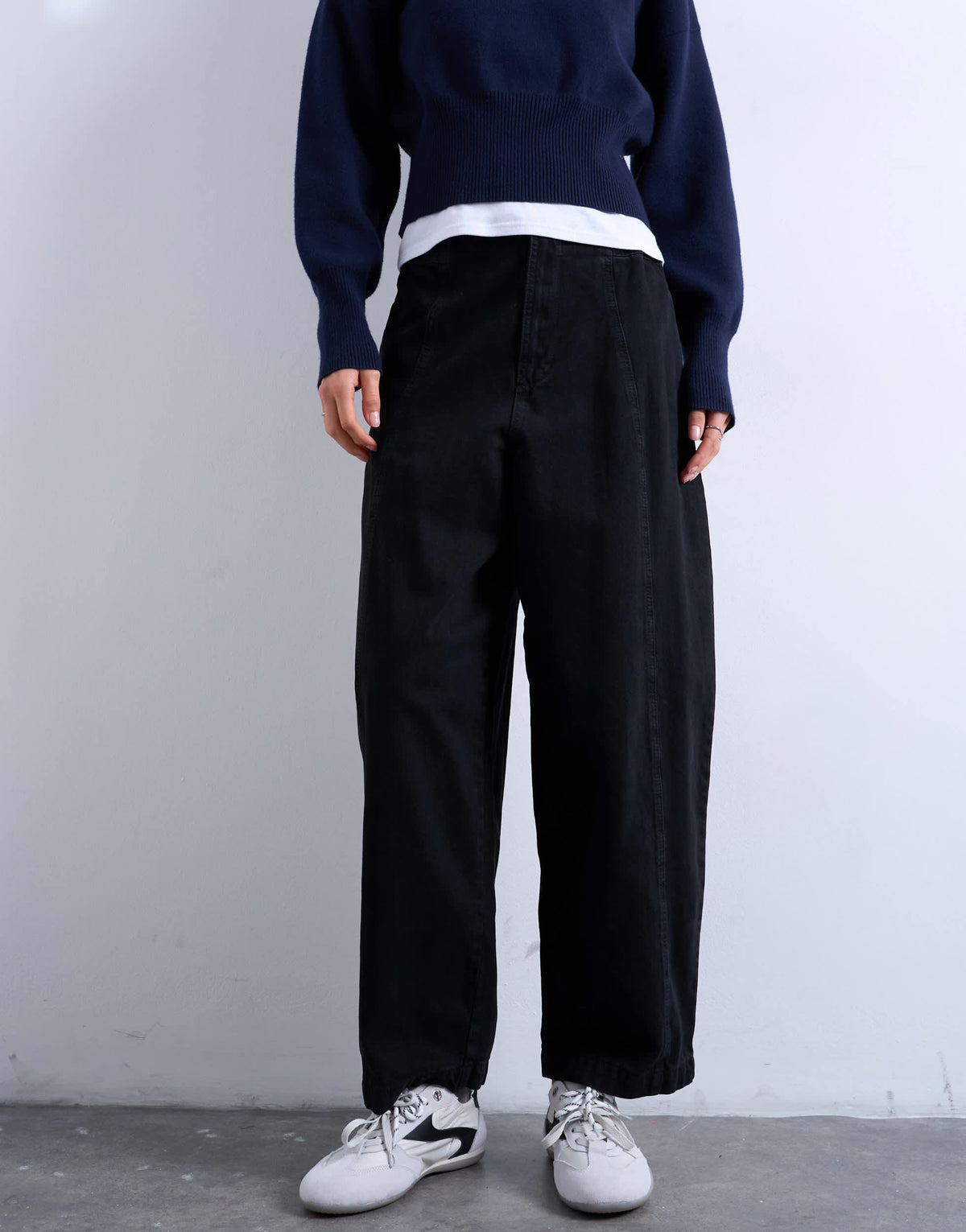 Topshop front seam detail balloon twill trouser in black