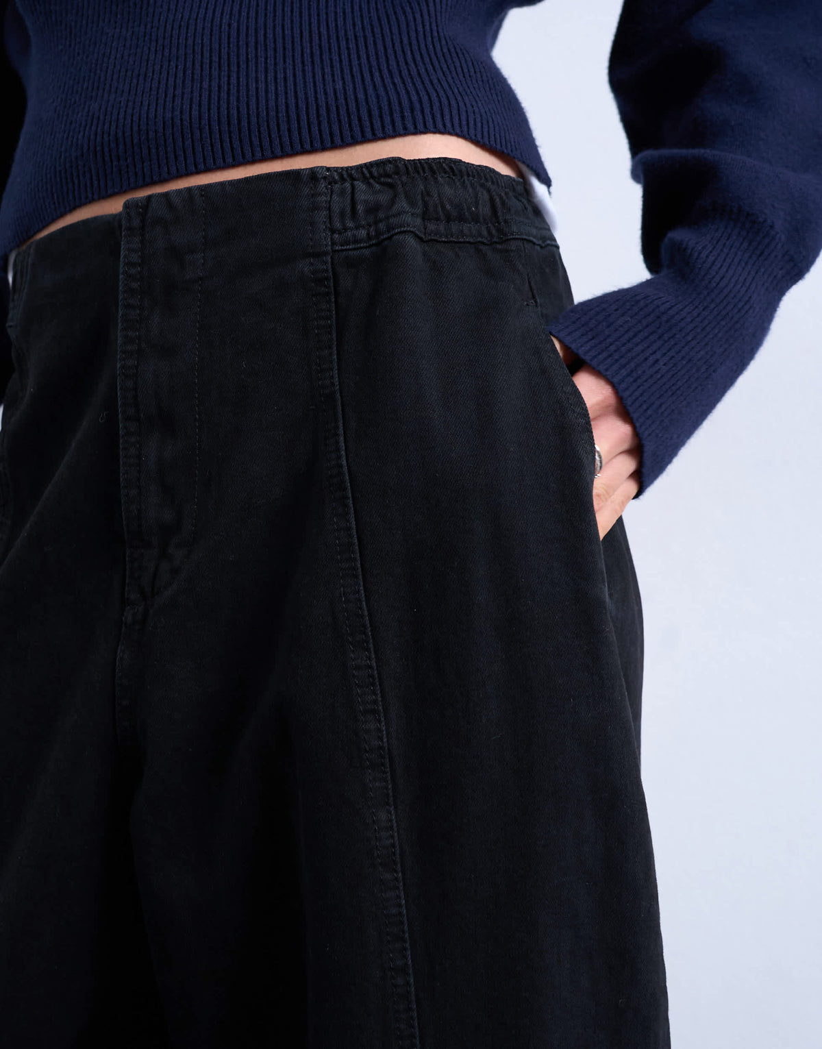 Topshop front seam detail balloon twill trouser in black