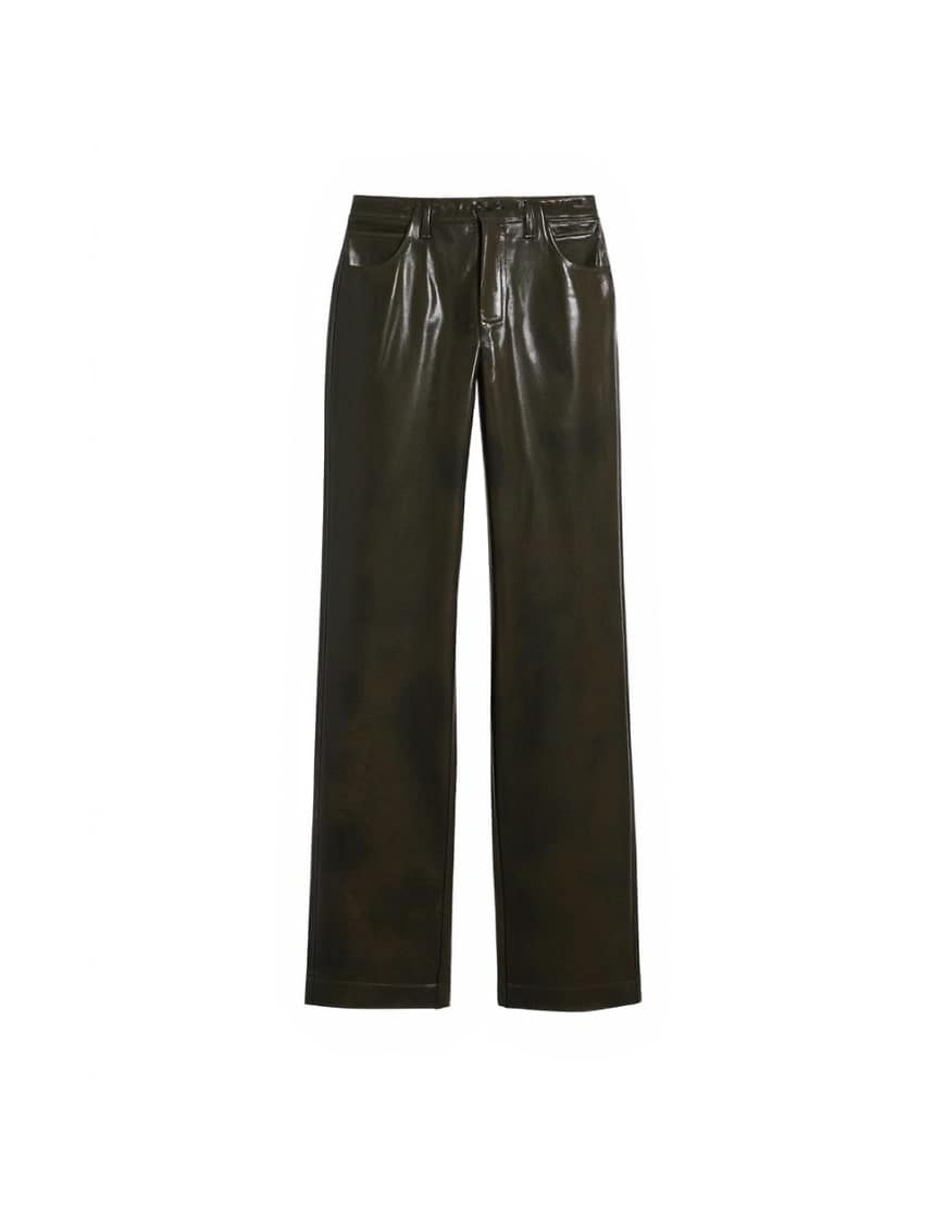 Topshop faux leather high shine scoop pocket wide leg trouser in washed green