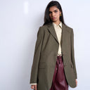 Topshop 3 button mensy blazer in heritage check in green