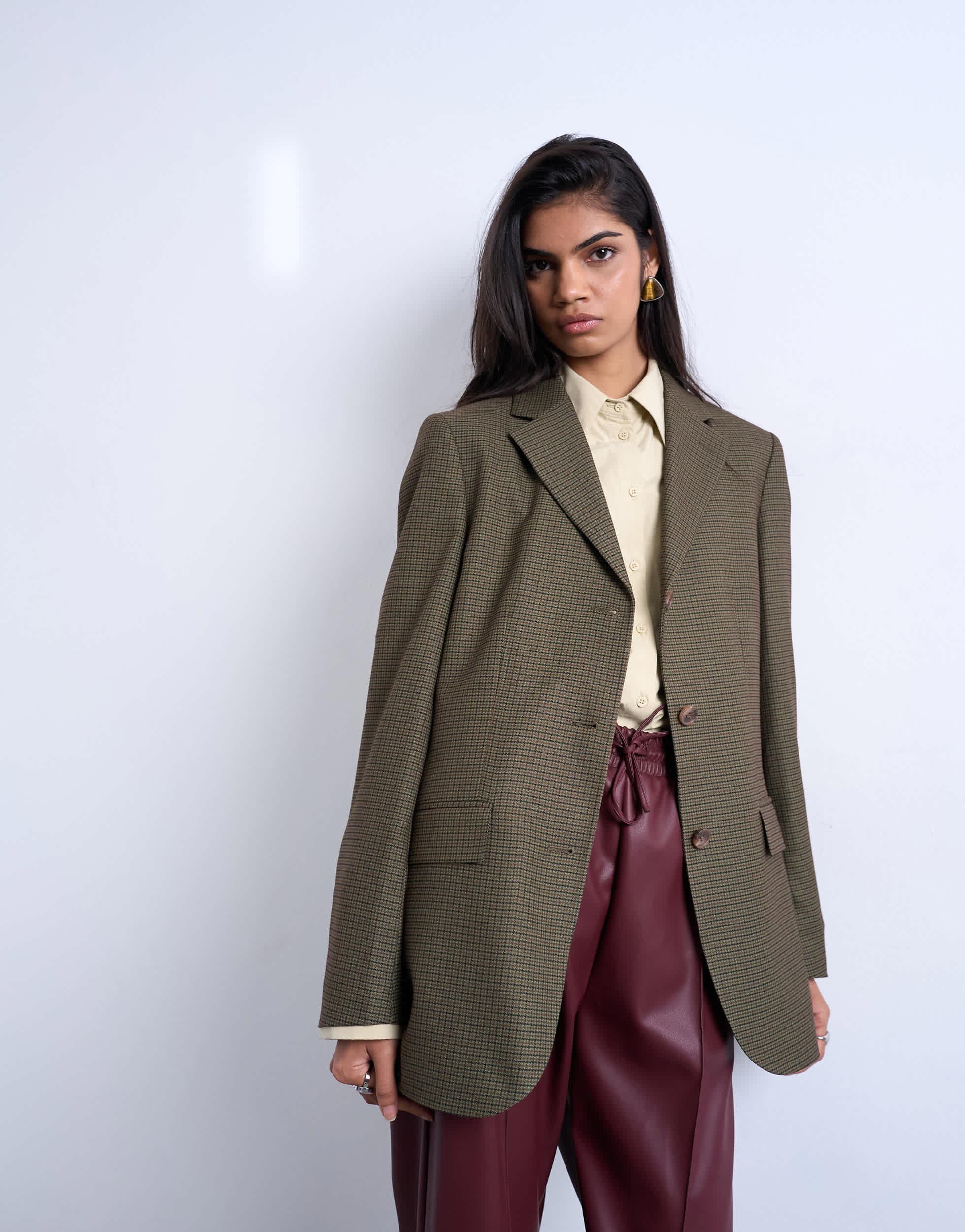 Topshop 3 button mensy blazer in heritage check in green