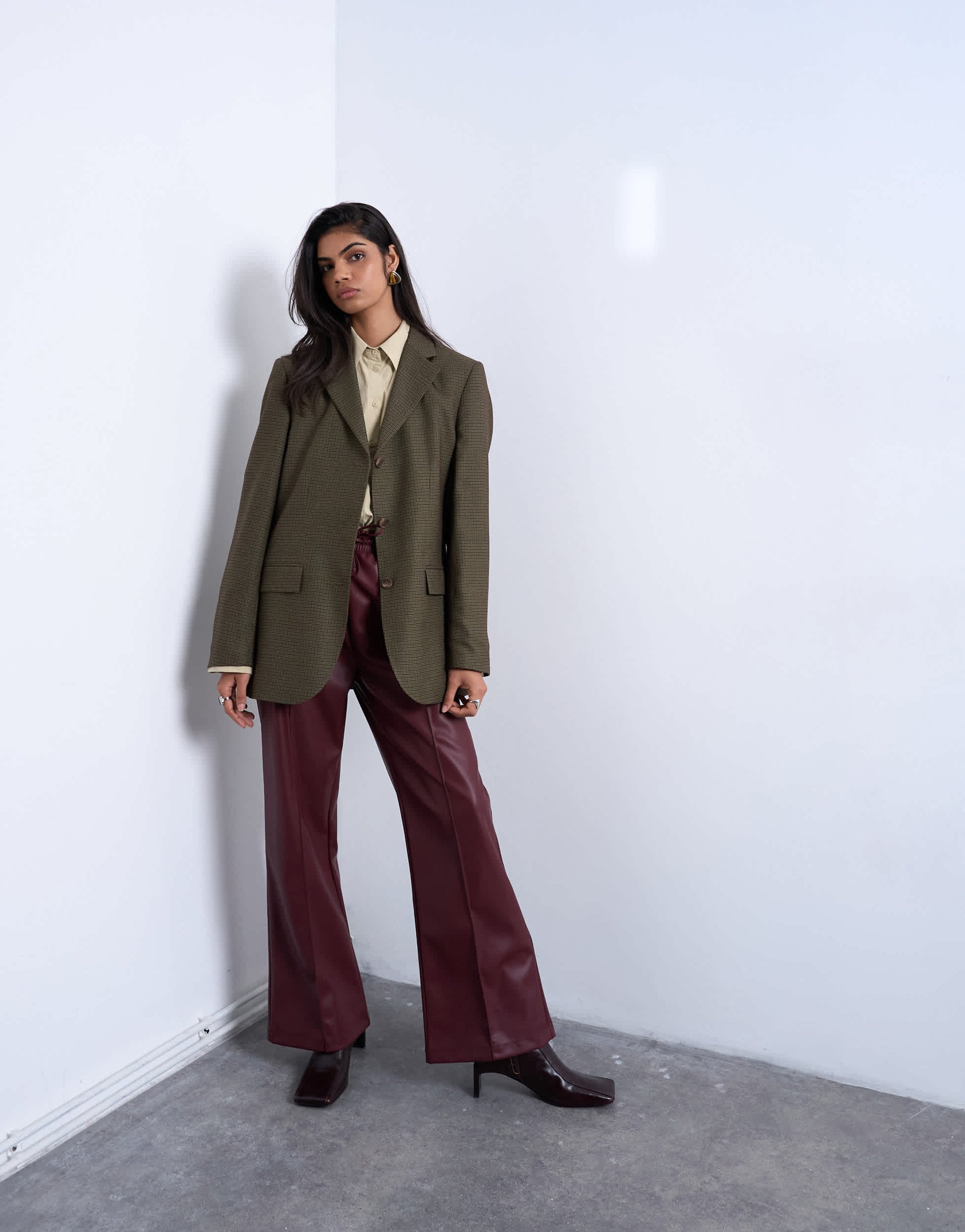 Topshop 3 button mensy blazer in heritage check in green