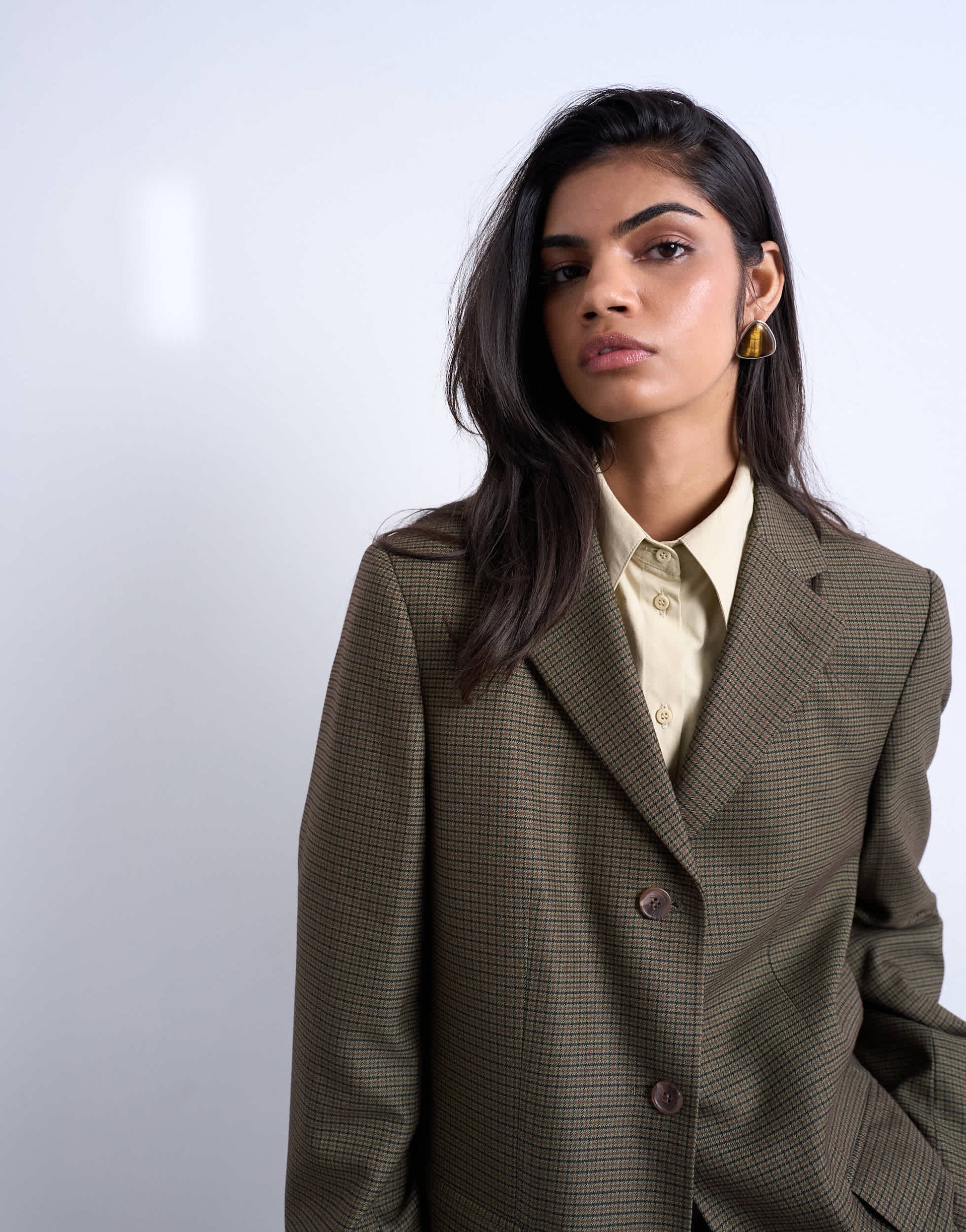 Topshop 3 button mensy blazer in heritage check in green