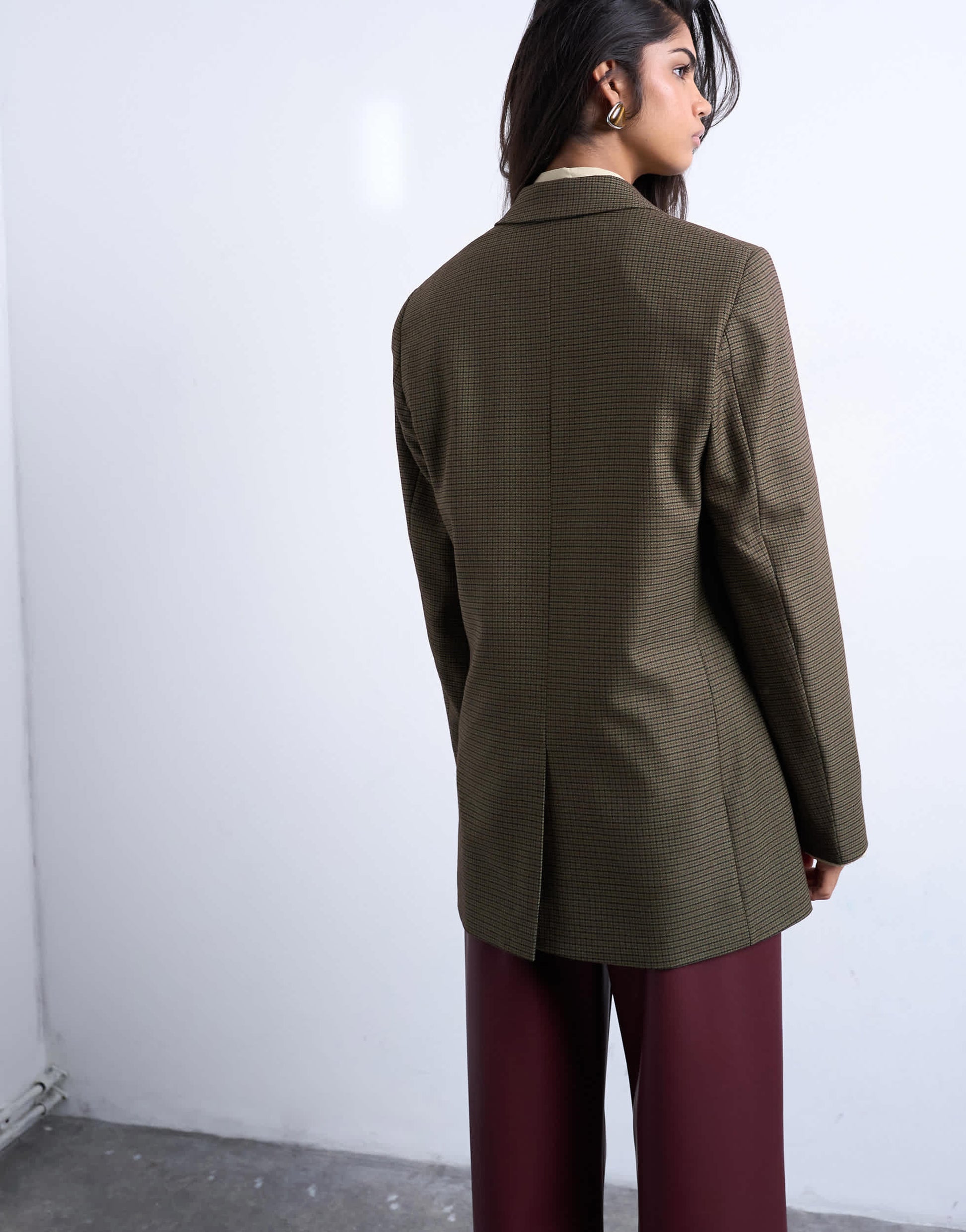 Topshop 3 button mensy blazer in heritage check in green