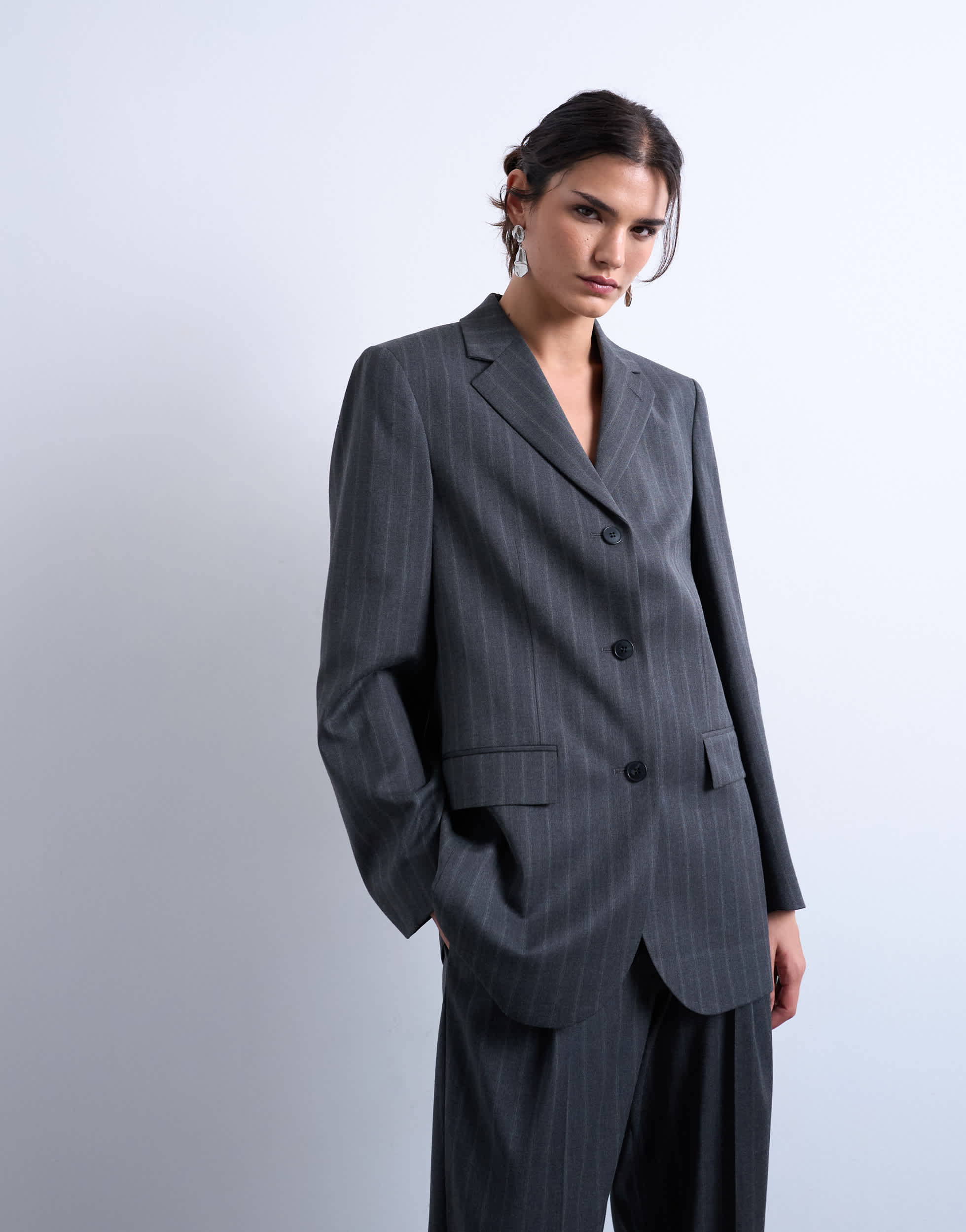 Topshop 3 button mensy pinstripe blazer co-ord in charcoal
