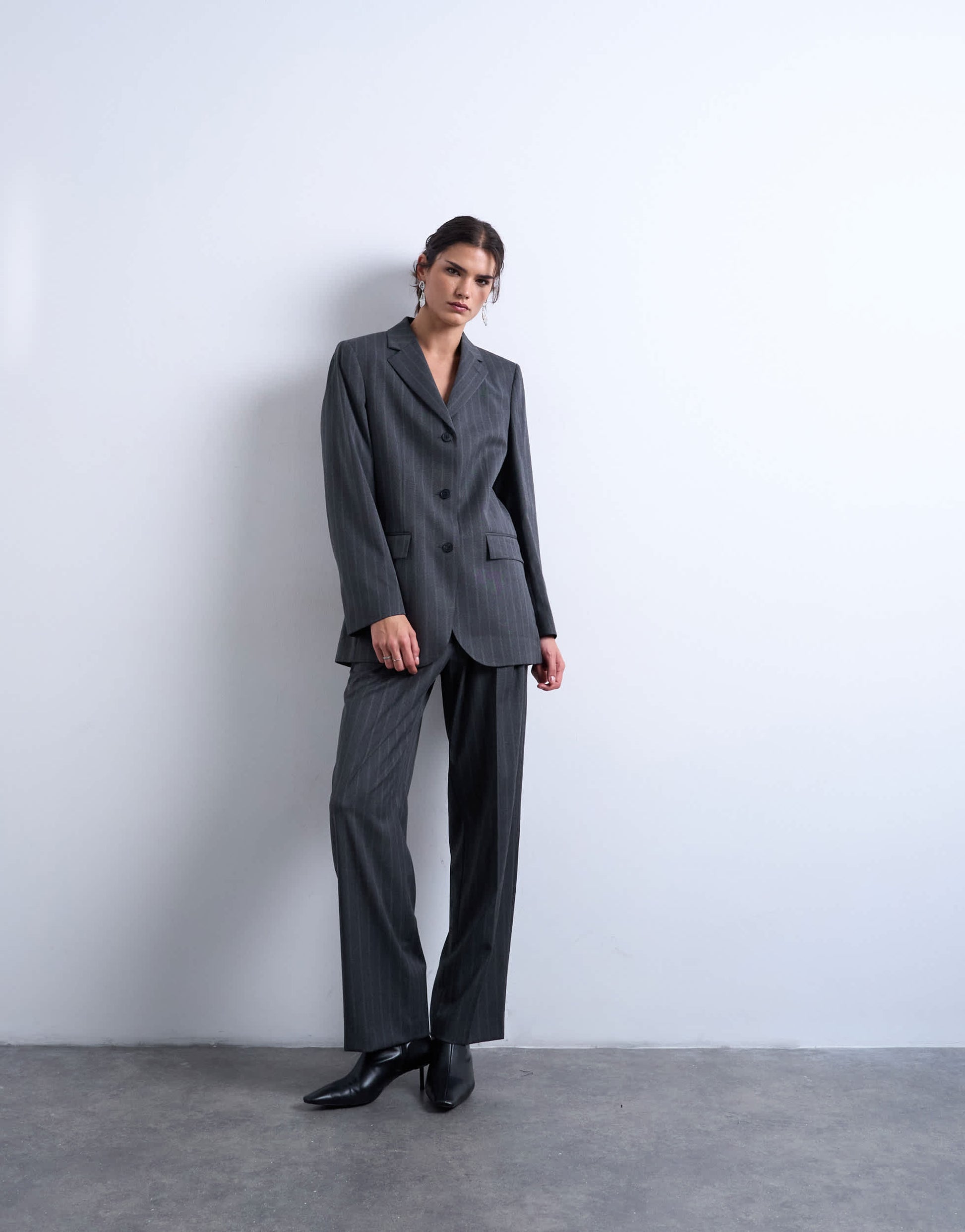 Topshop 3 button mensy pinstripe blazer co-ord in charcoal