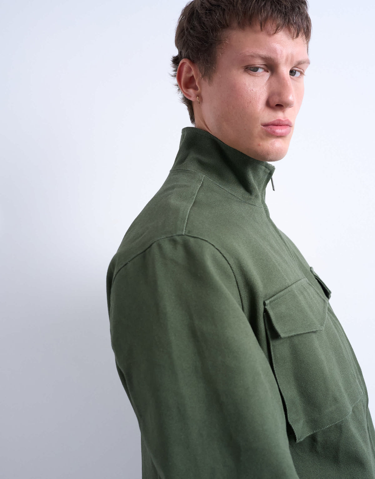 Topman double pocket funnel neck canvas jacket in green