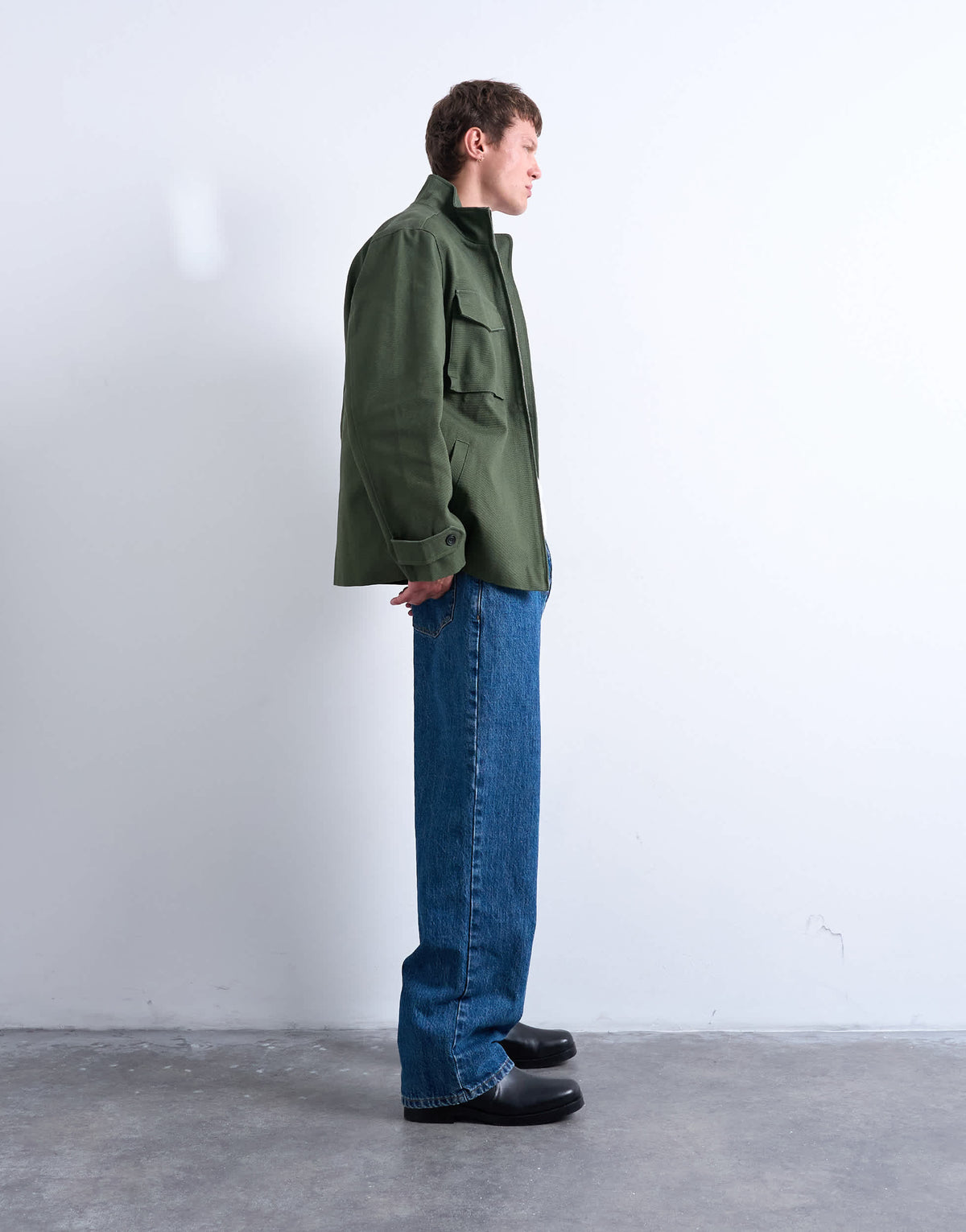 Topman double pocket funnel neck canvas jacket in green