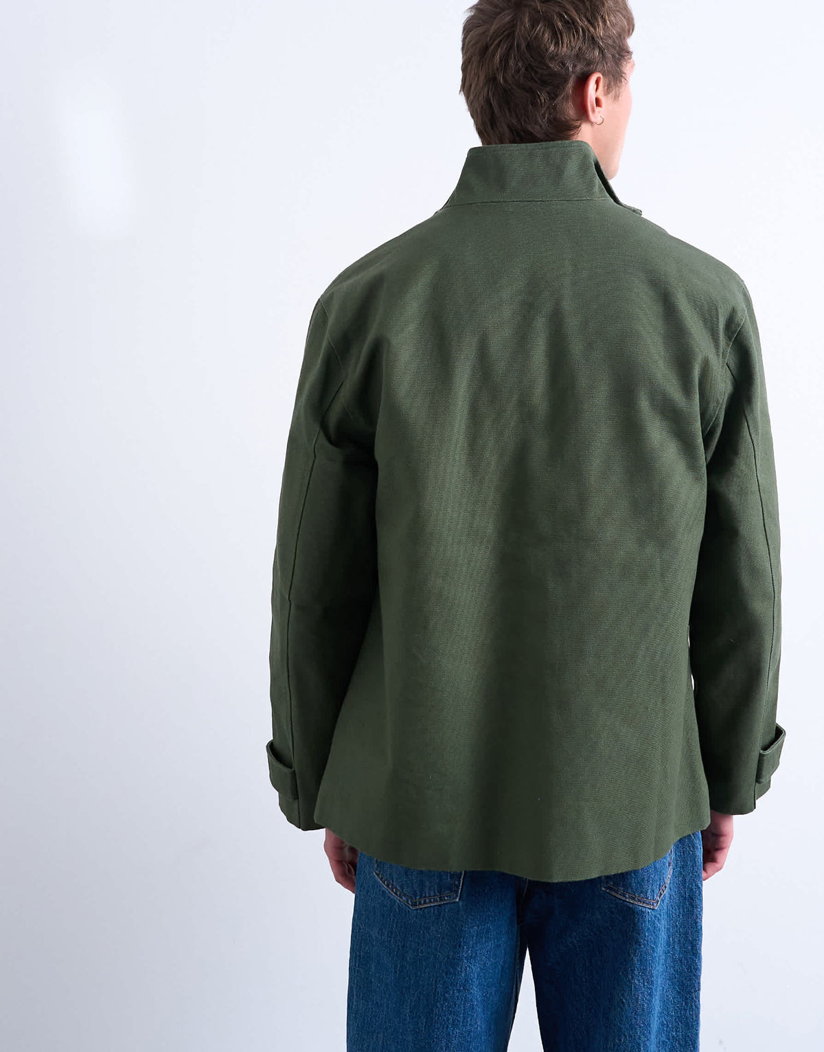 Topman double pocket funnel neck canvas jacket in green