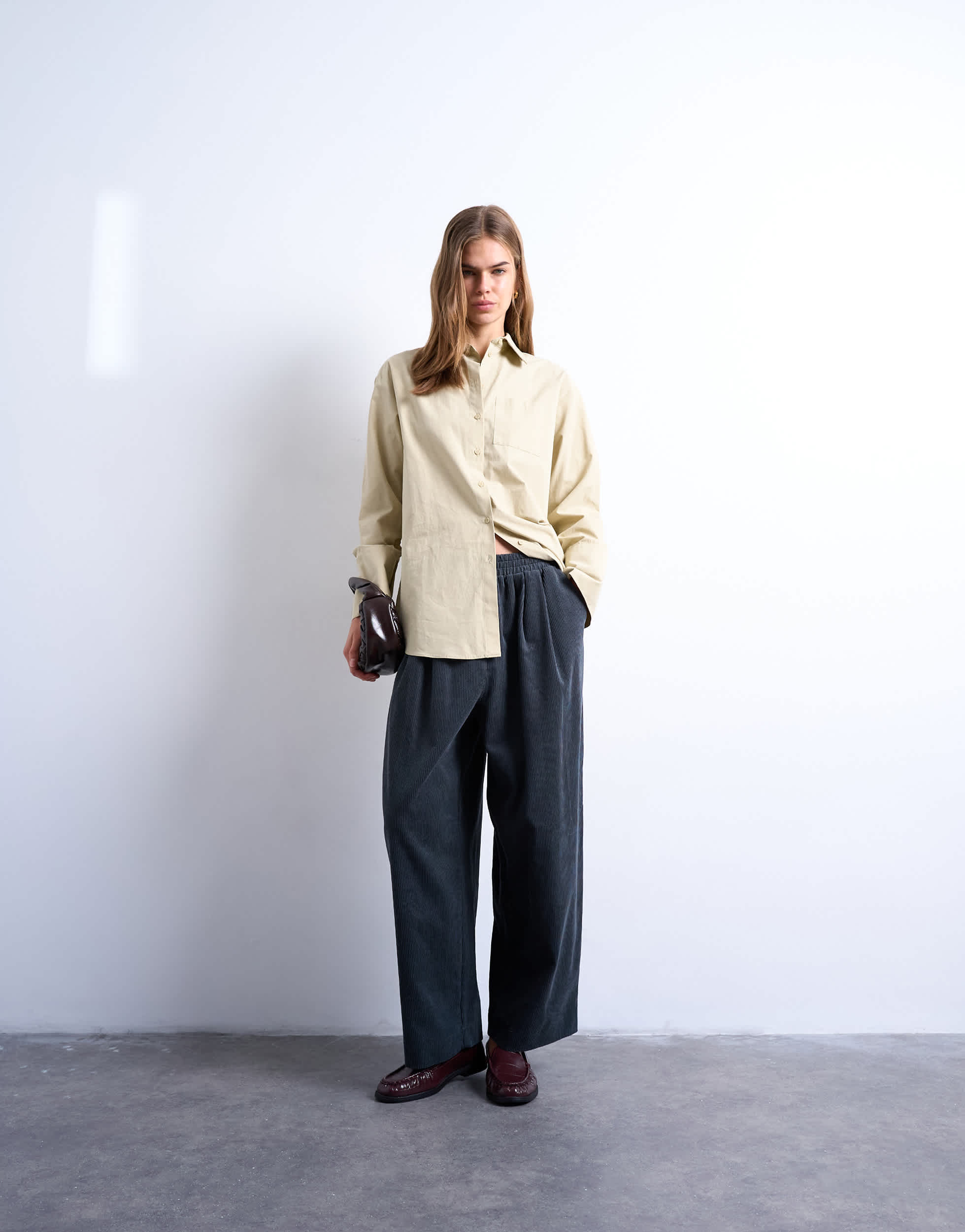 Topshop cord wide leg awkward length trouser in slate