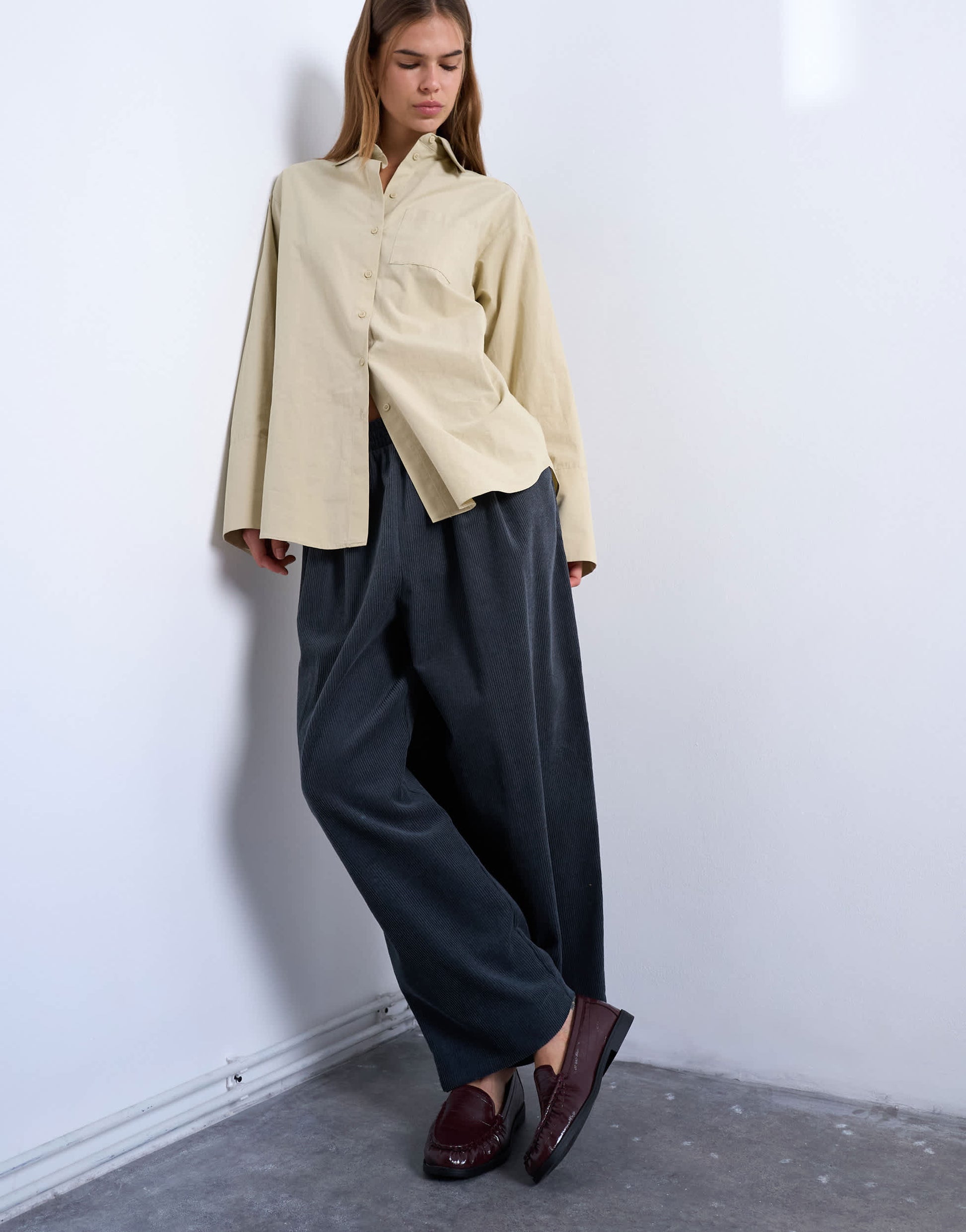 Topshop cord wide leg awkward length trouser in slate