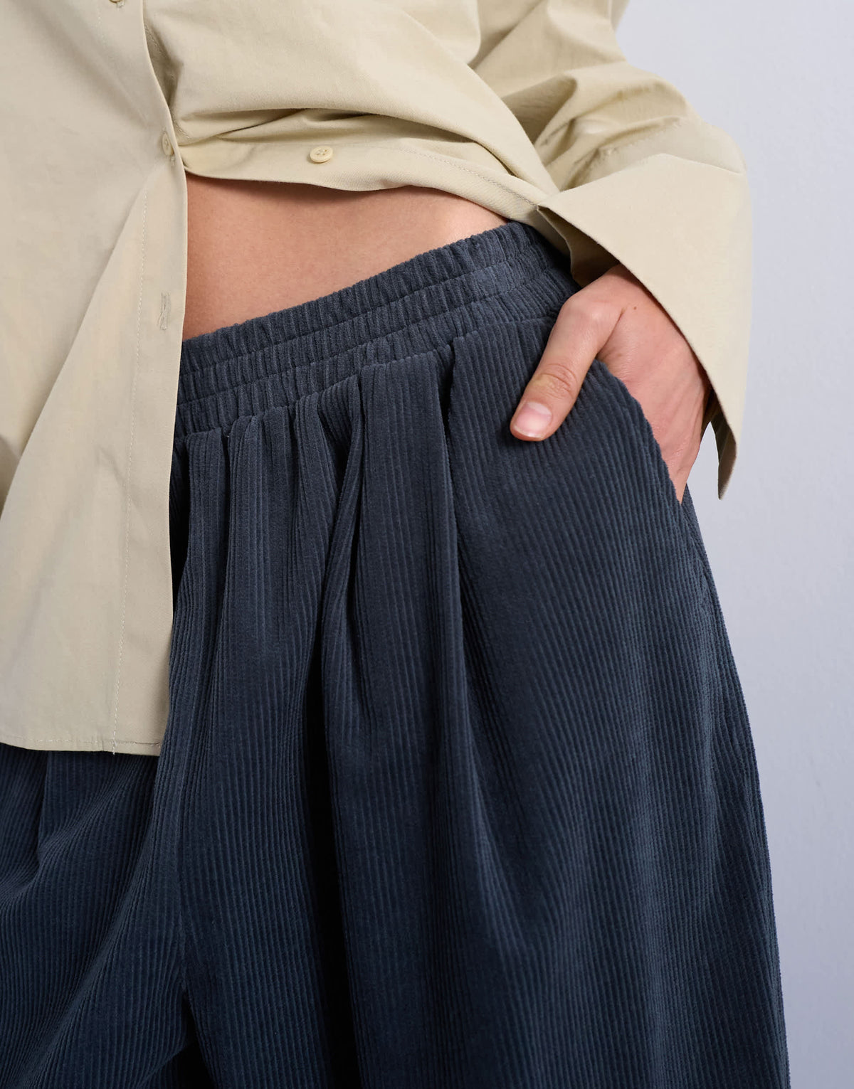 Topshop cord wide leg awkward length trouser in slate