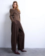 Topshop cord wide leg awkward length trouser in brown
