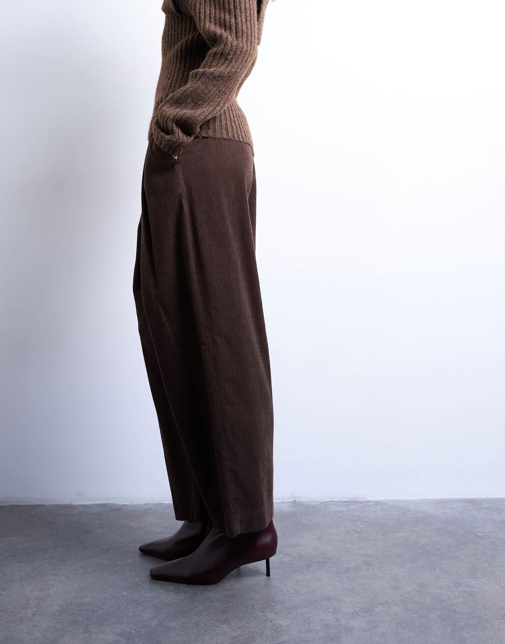 Topshop cord wide leg awkward length trouser in brown