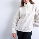 Topshop borg quarter zip top in ecru