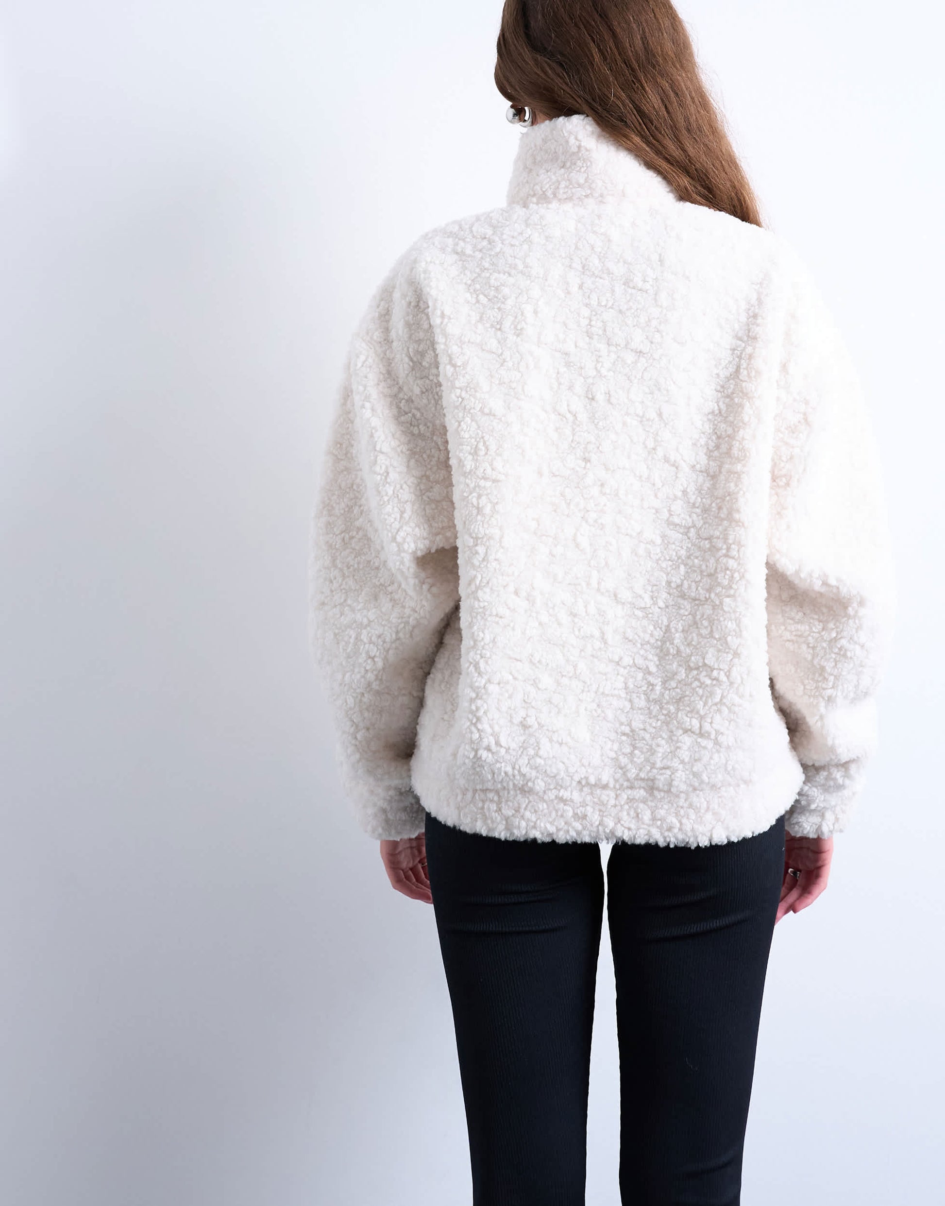 Topshop borg quarter zip top in ecru