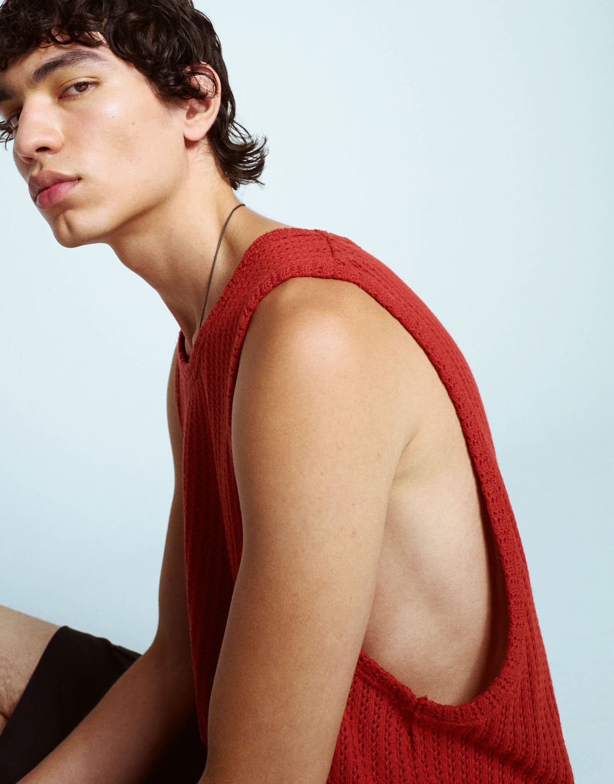Topman relaxed fit knitted crochet vest in rust