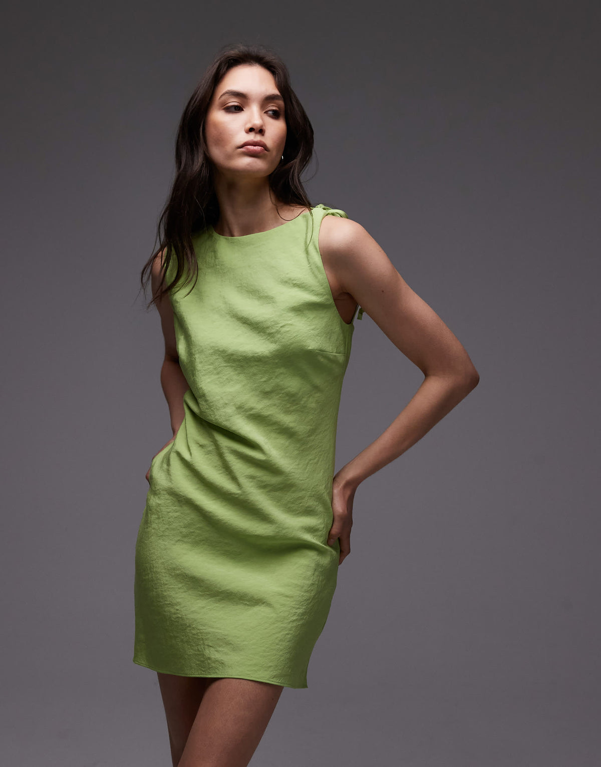 Topshop aline cupro backless mini dress in lime