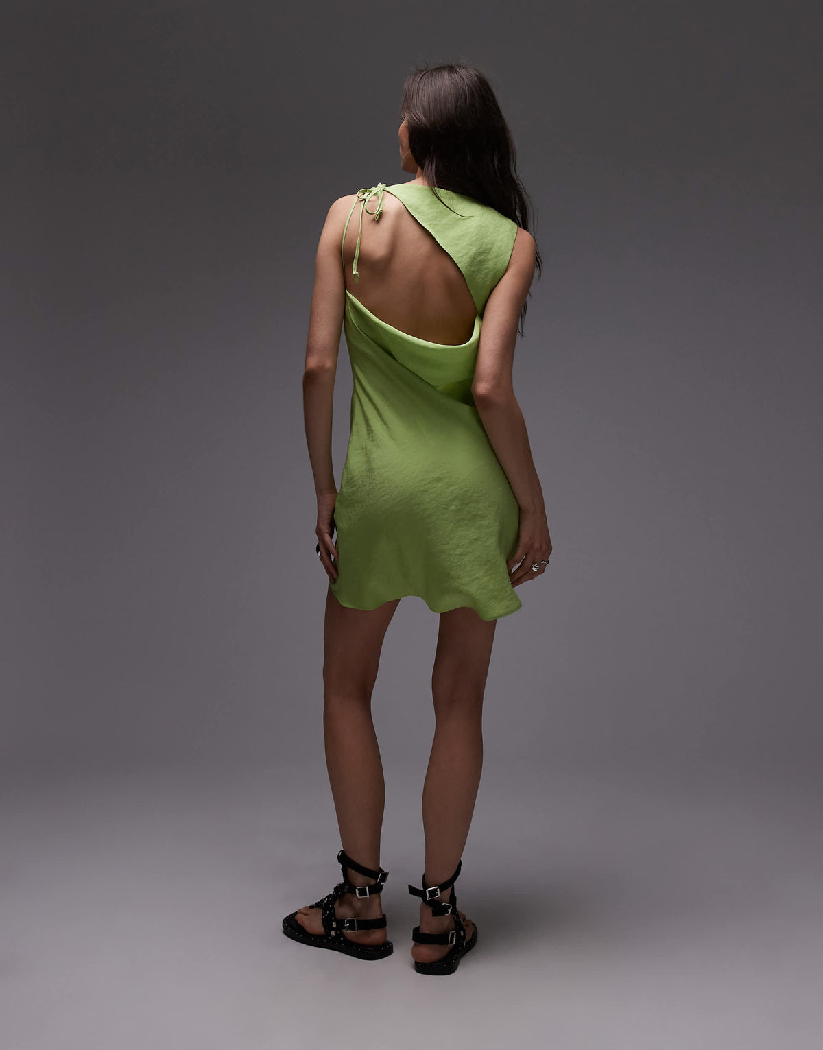 Topshop aline cupro backless mini dress in lime