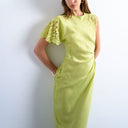 Topshop lace insert grown on shoulder midi dress in lime
