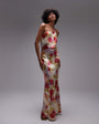 Topshop asymmetric one shoulder open back midi occasion dress in watercolour bloom