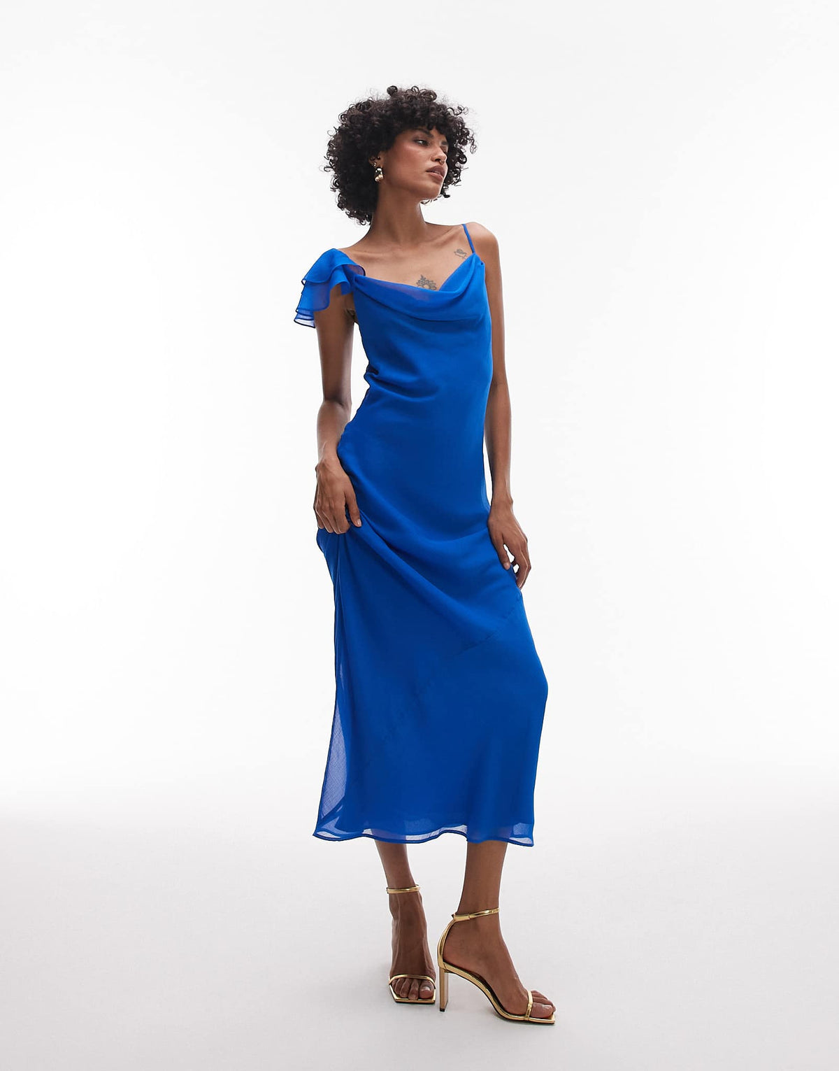 Tophop flutter sleeve midi occasion in cobalt chiffon