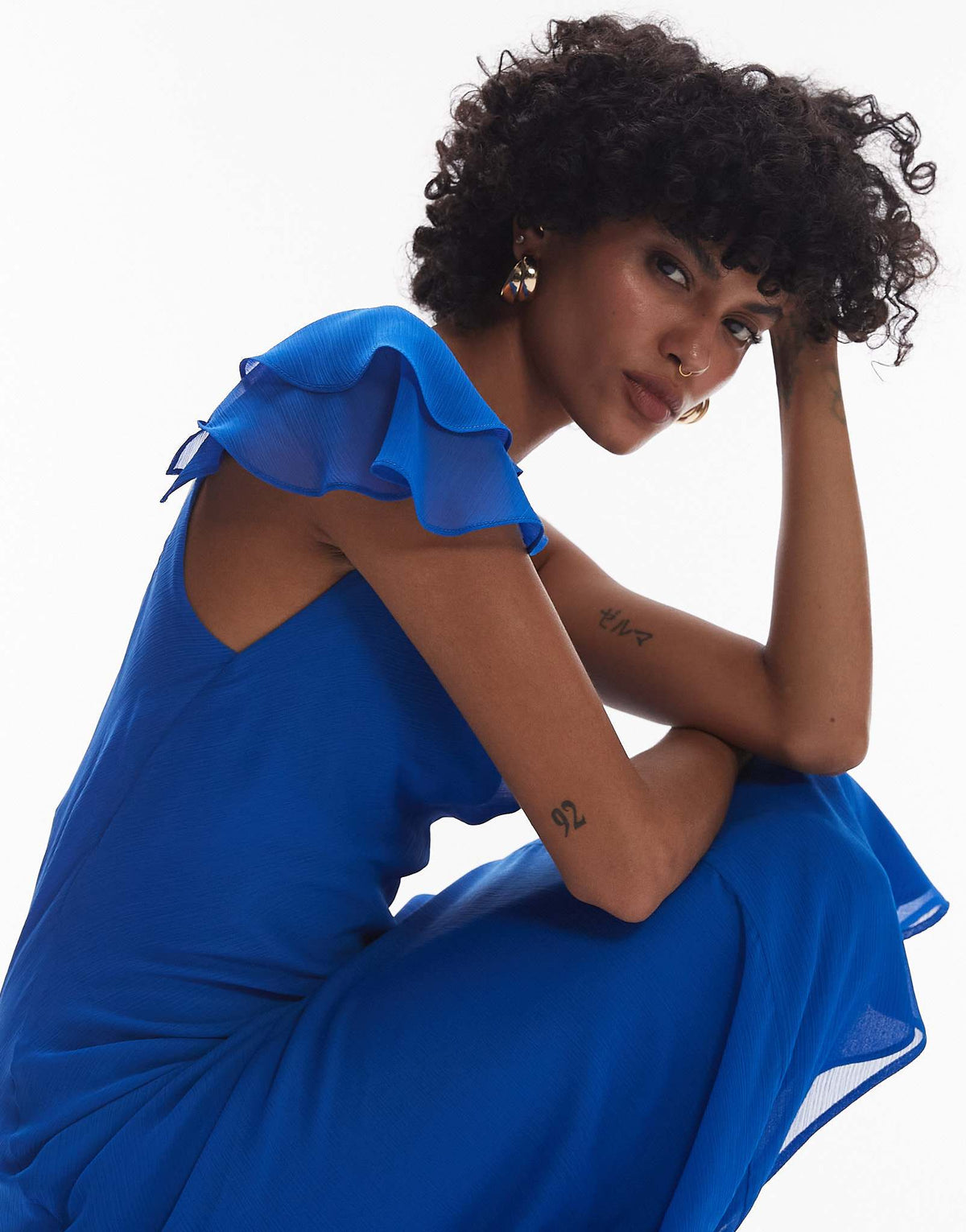 Tophop flutter sleeve midi occasion in cobalt chiffon