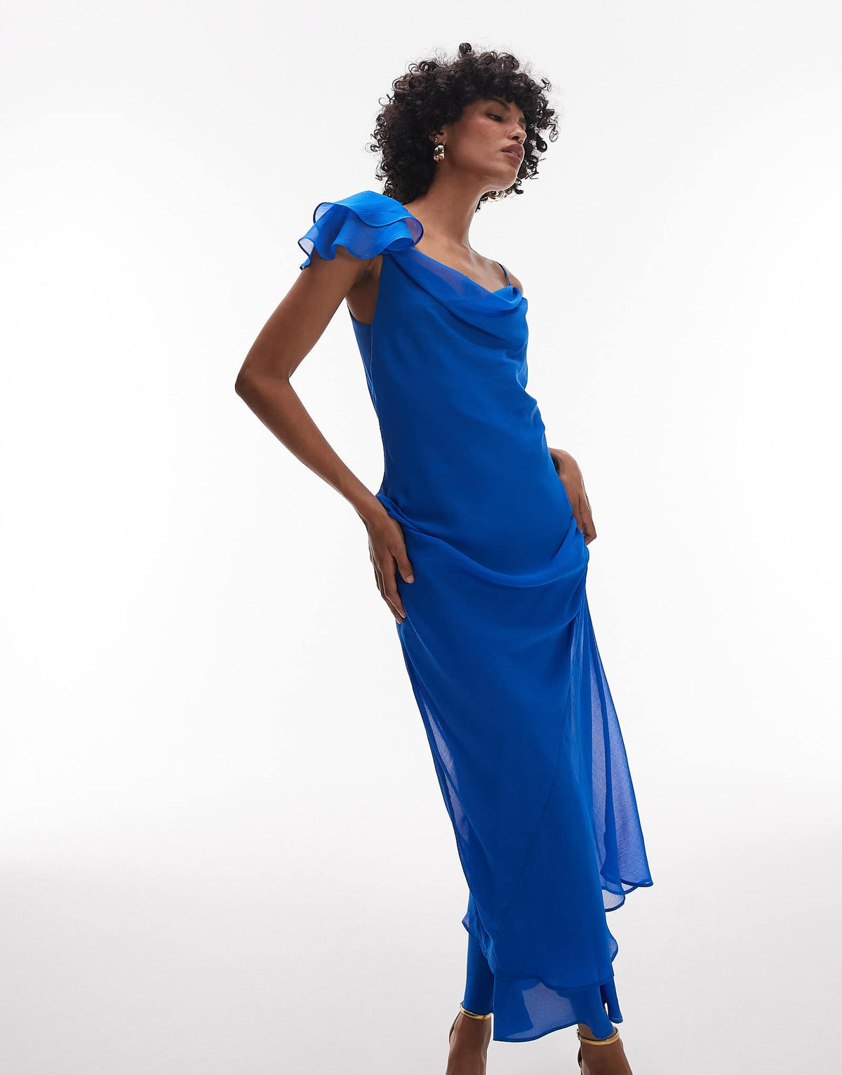 Tophop flutter sleeve midi occasion in cobalt chiffon