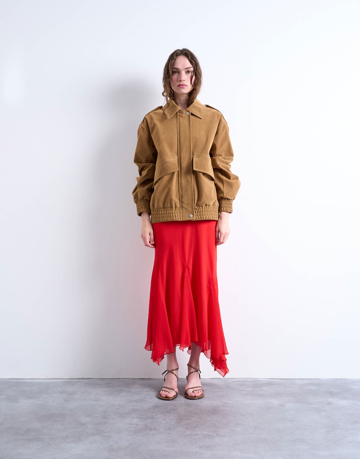 Topshop godet hem occasion midi dress in red chiffon