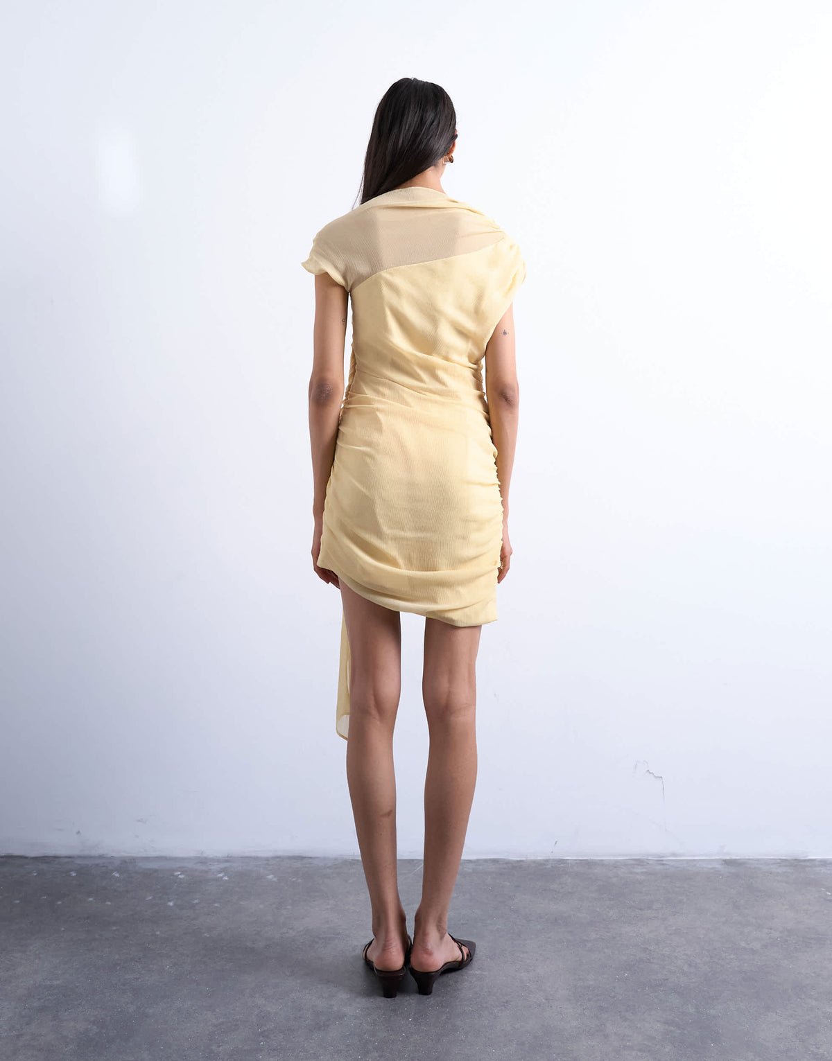 Topshop grown on shoulder chiffon mini dress with sash in textured buttermilk