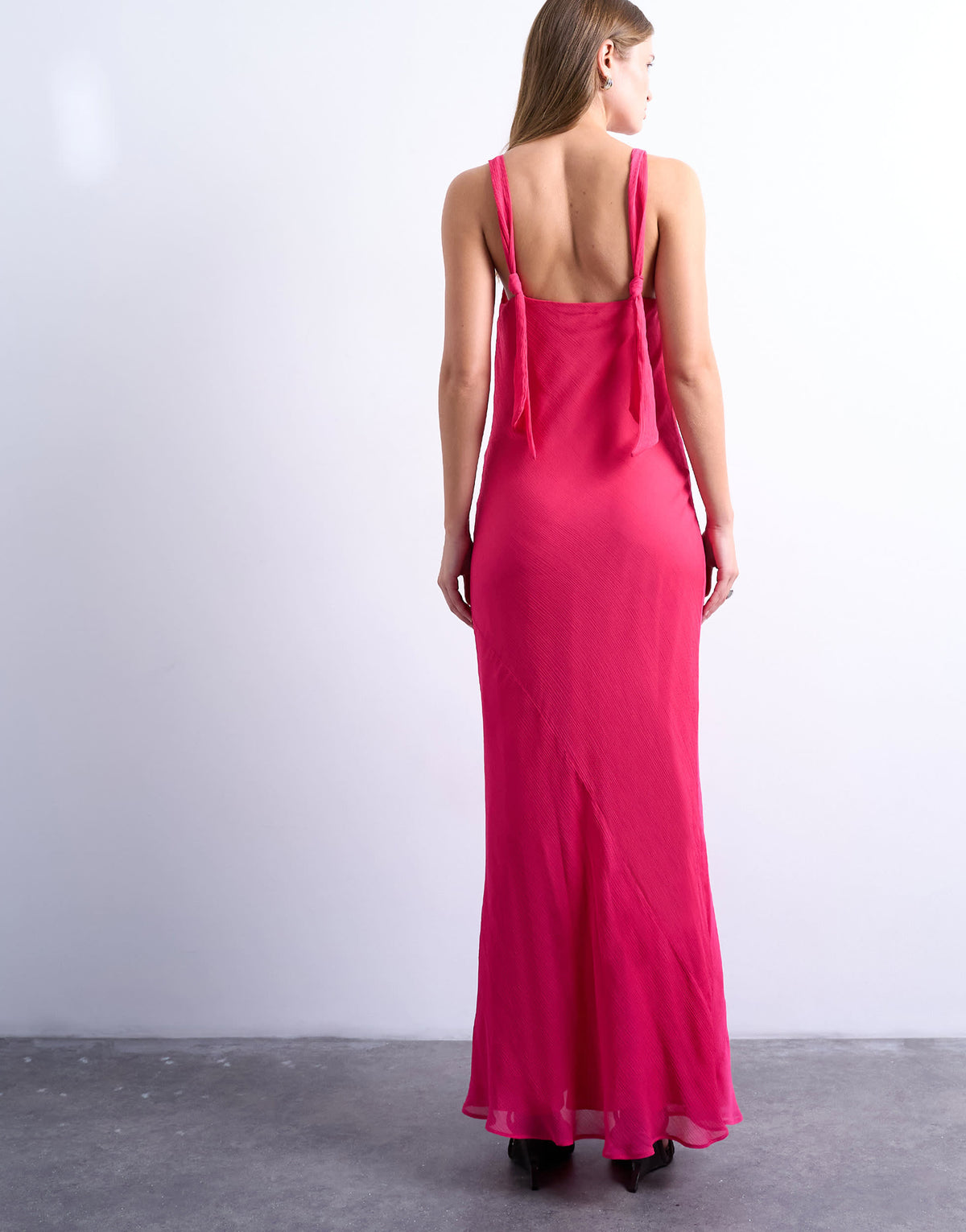 Topshop knot neck deep cowl occasion midi in fushcia pink