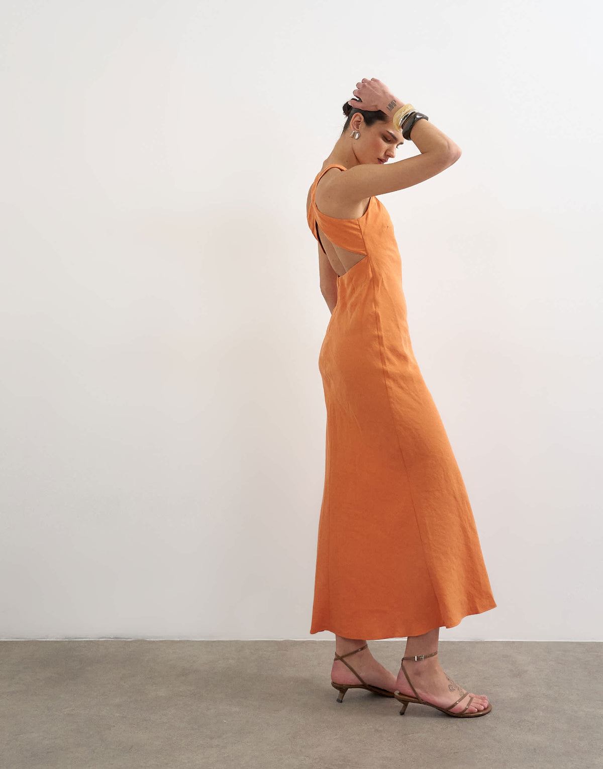 Topshop cross back midi cupro dress in orange