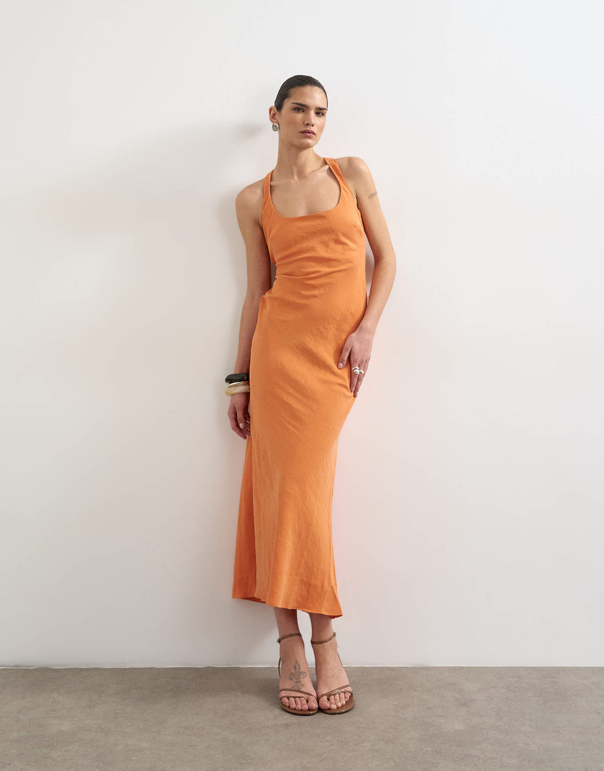 Topshop cross back midi cupro dress in orange