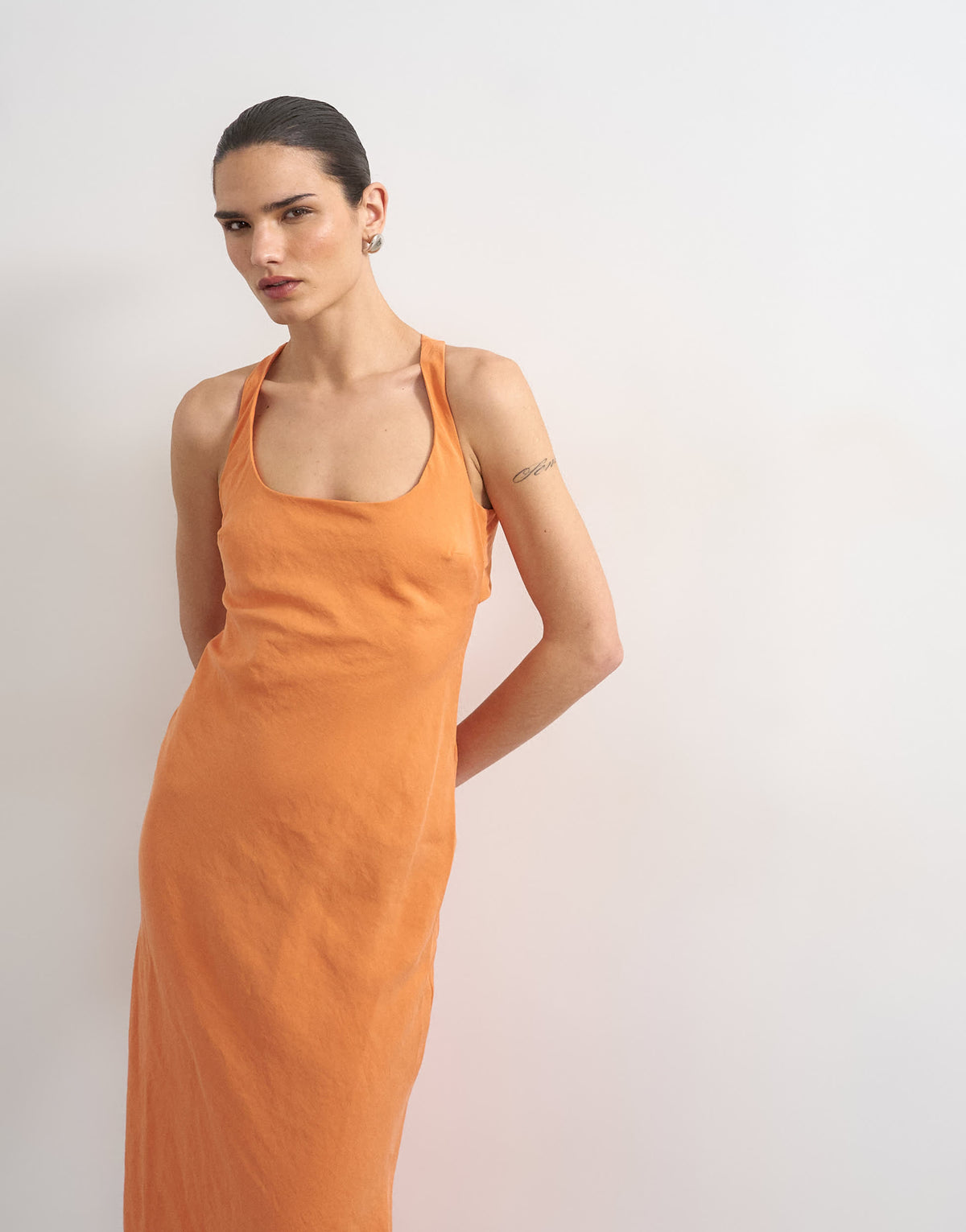 Topshop cross back midi cupro dress in orange