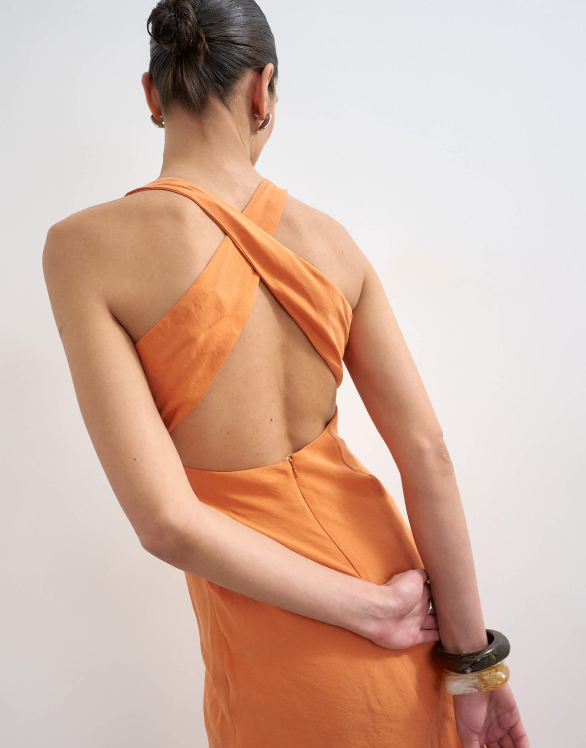 Topshop cross back midi cupro dress in orange
