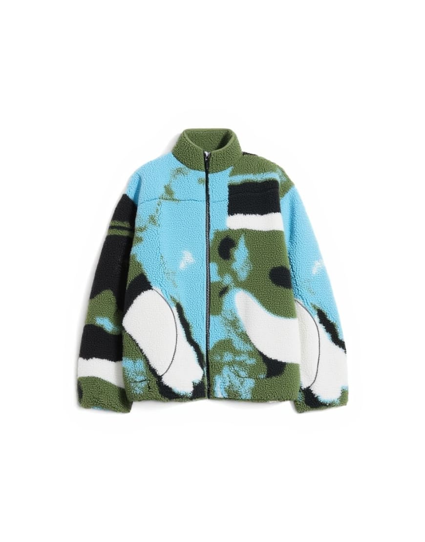 Topshop abstract trend printed borg fleece jacket in multi