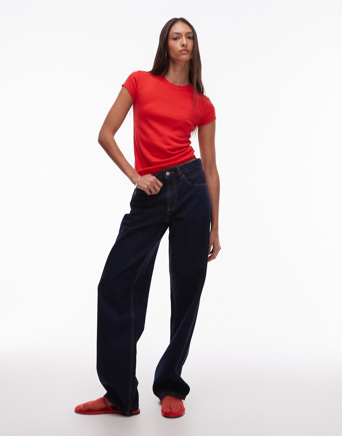 Topshop Tall everyday tee in red