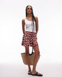 Topshop abstract animal plisse wide leg shorts in burgundy