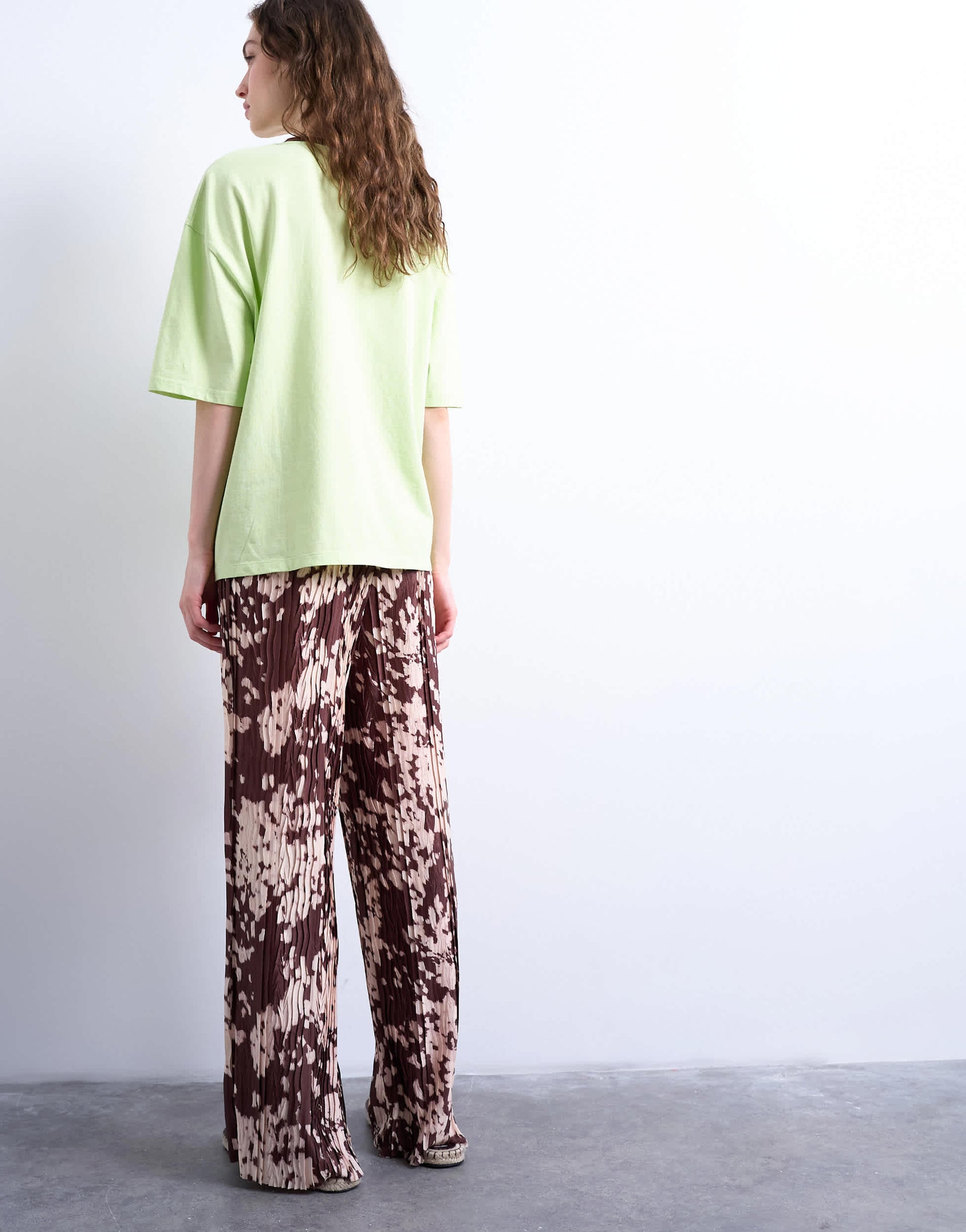 Topshop abstract animal print plisse trousers in brown