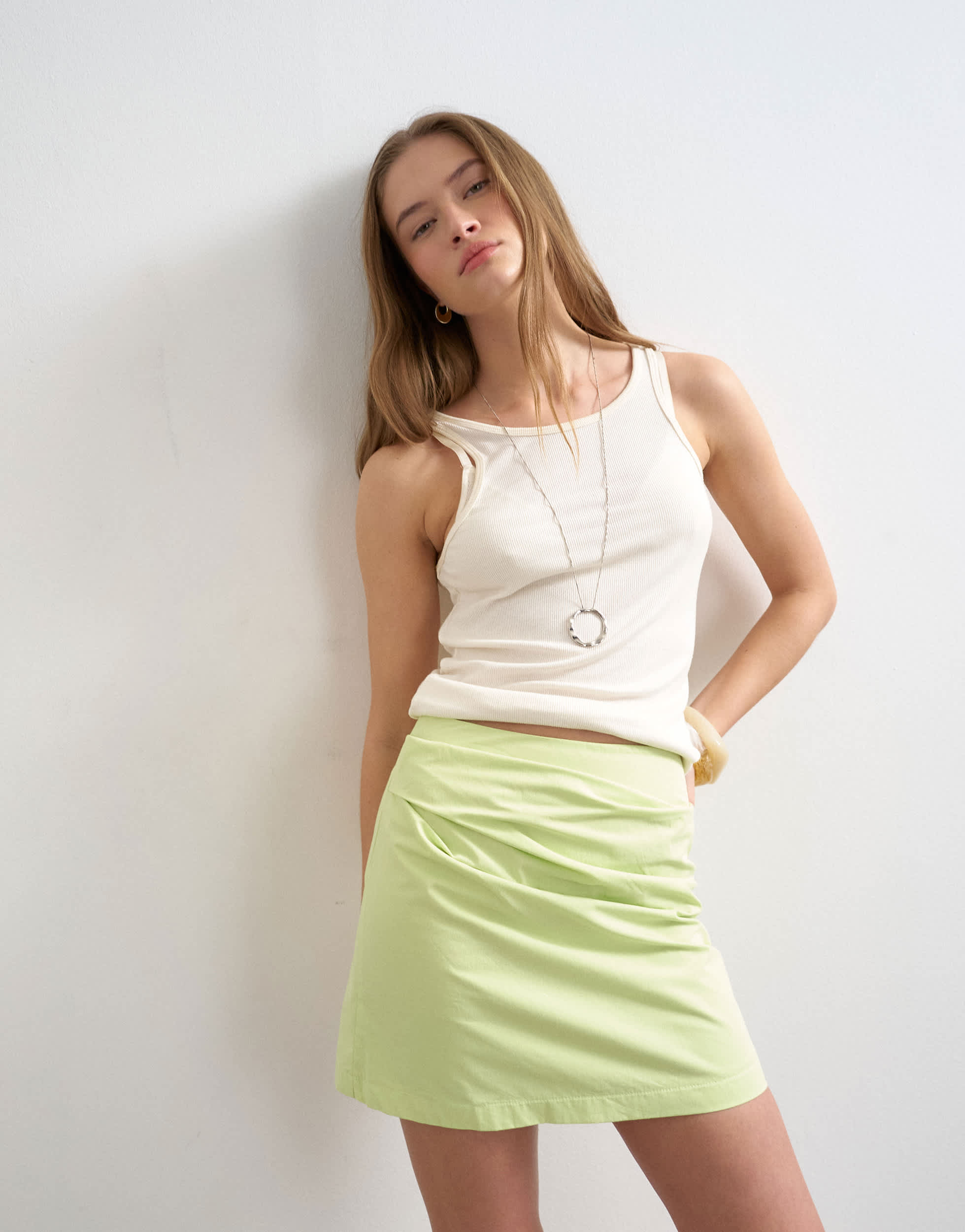 Topshop draped tuckside mini skirt in lime